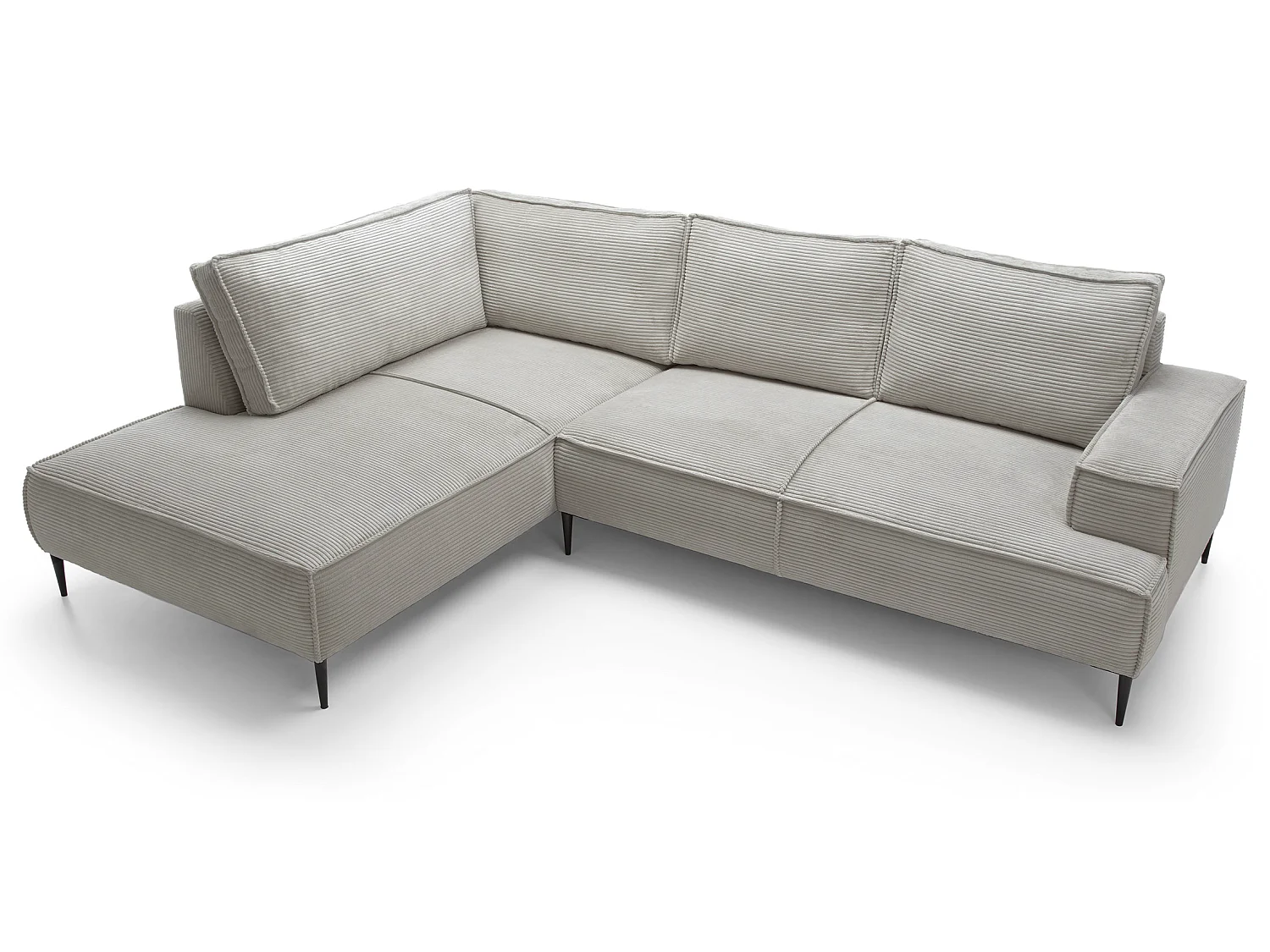 Hoekbank ribfluweel 275 cm Harmonia, moderne stijl, poten, slaapfunctie en opbergruimte, links, Lichtgrijs