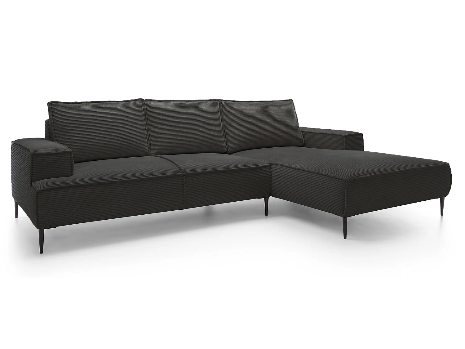 Canapé d'angle fixe 275 cm Harmonia M, tissu en velours côtelé, style moderne, sur pieds, droite, Gris foncé