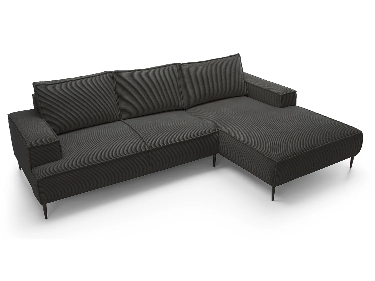 Canapé d'angle fixe 275 cm Harmonia M, tissu en velours côtelé, style moderne, sur pieds, droite, Gris foncé