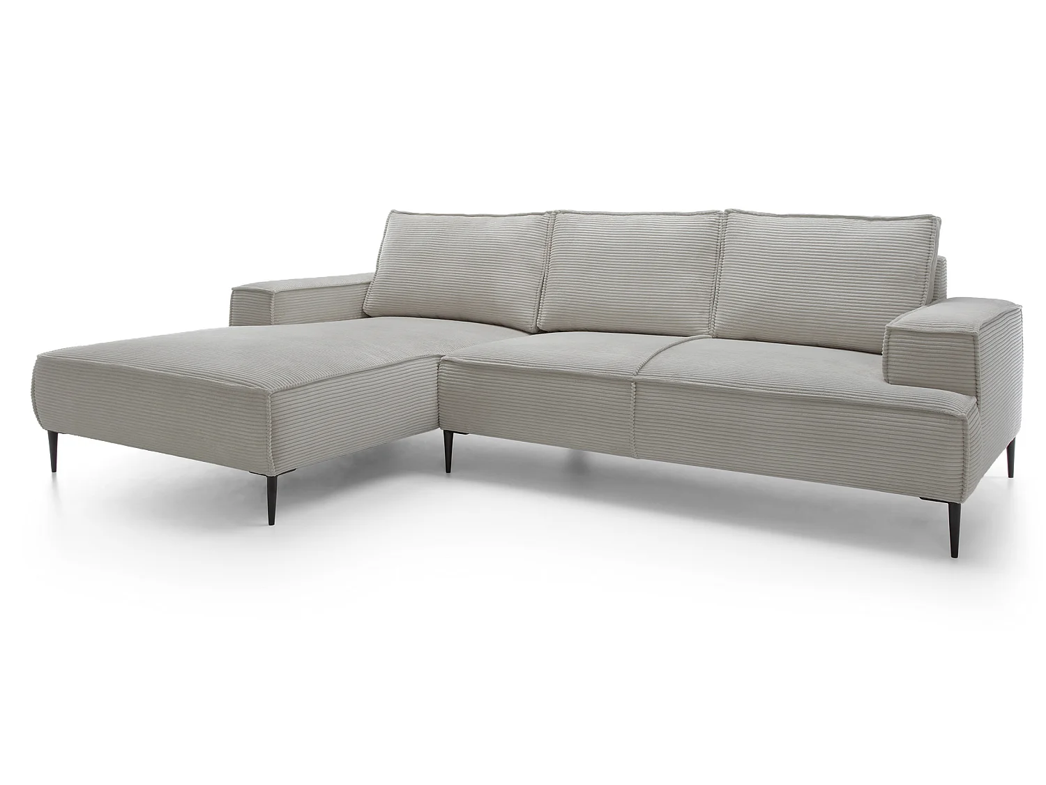 Canapé d'angle fixe 275 cm Harmonia M, tissu en velours côtelé, style moderne, sur pieds, gauche, Gris clair