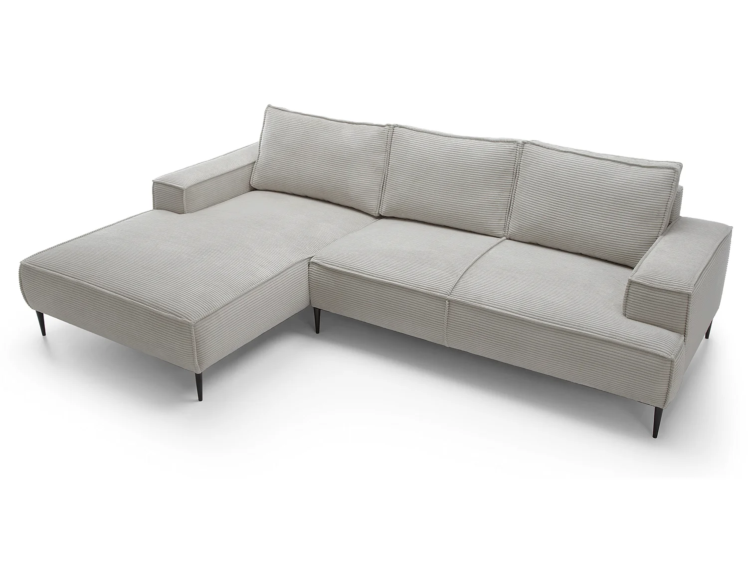 Canapé d'angle fixe 275 cm Harmonia M, tissu en velours côtelé, style moderne, sur pieds, gauche, Gris clair