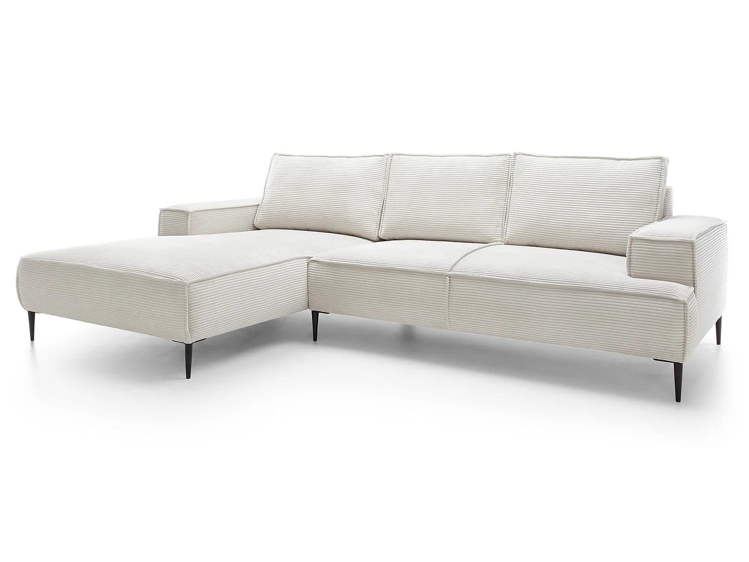 Canapé d'angle fixe 275 cm Harmonia M, tissu en velours côtelé, style moderne, sur pieds, gauche, Écru