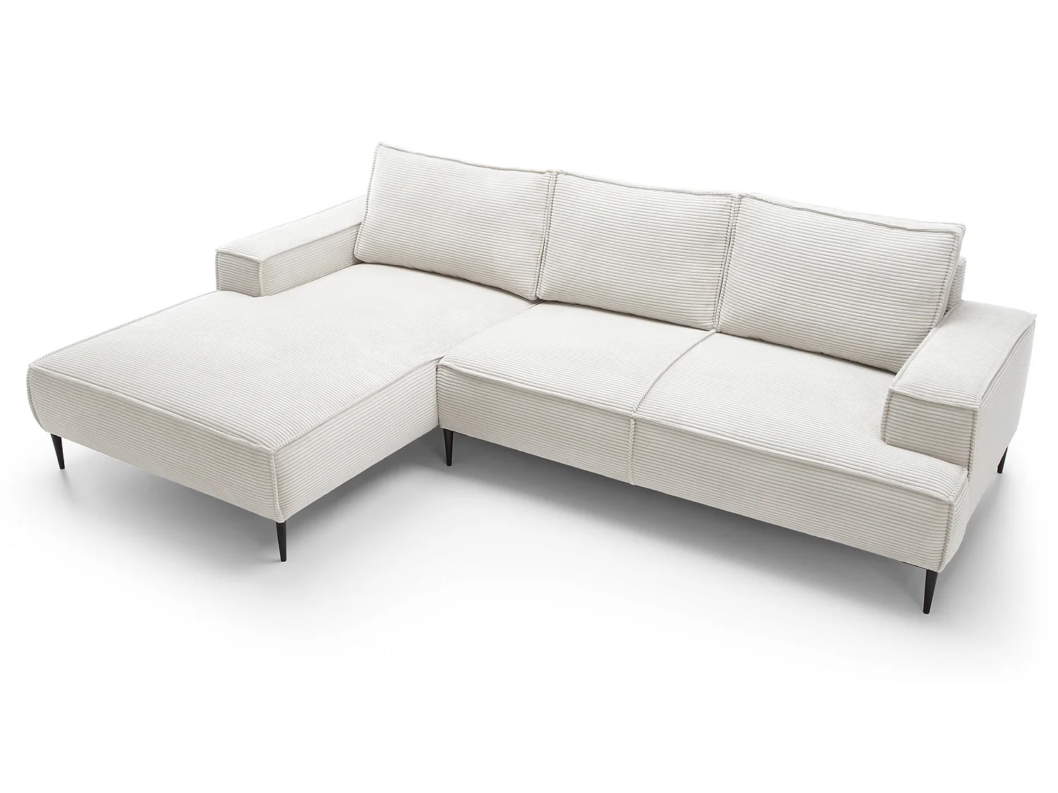 Canapé d'angle fixe 275 cm Harmonia M, tissu en velours côtelé, style moderne, sur pieds, gauche, Écru