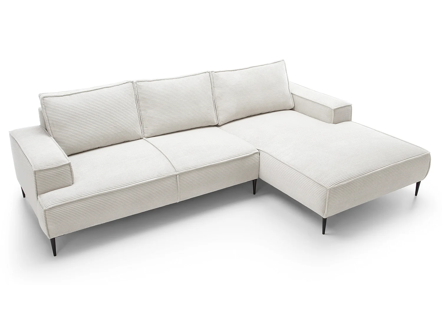 Canapé d'angle fixe 275 cm Harmonia M, tissu en velours côtelé, style moderne, sur pieds, droite, Écru