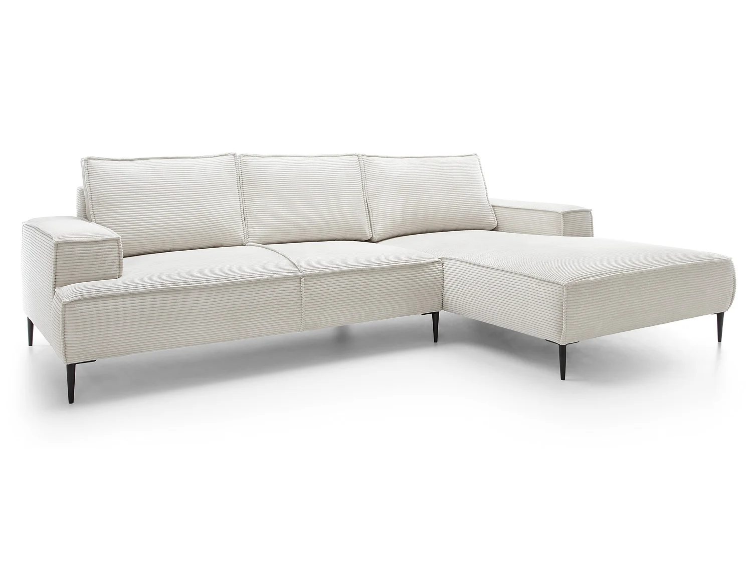 Canapé d'angle fixe 275 cm Harmonia M, tissu en velours côtelé, style moderne, sur pieds, droite, Écru