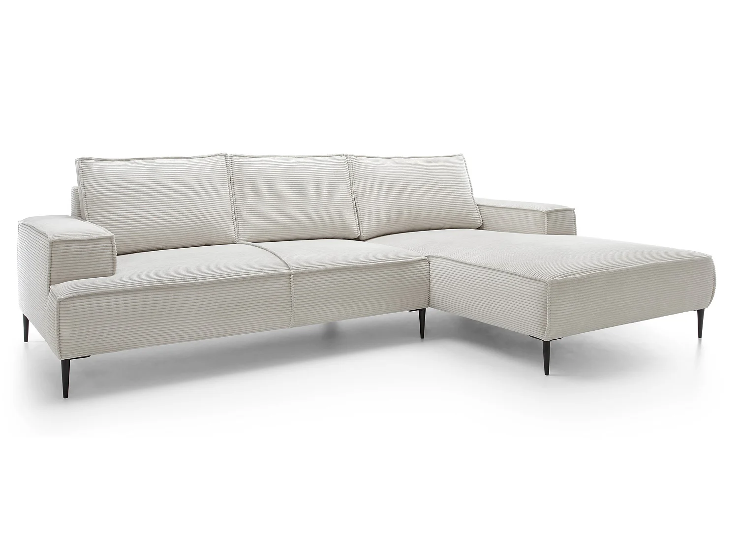Canapé d'angle fixe 275 cm Harmonia M, tissu en velours côtelé, style moderne, sur pieds, droite, Vanille