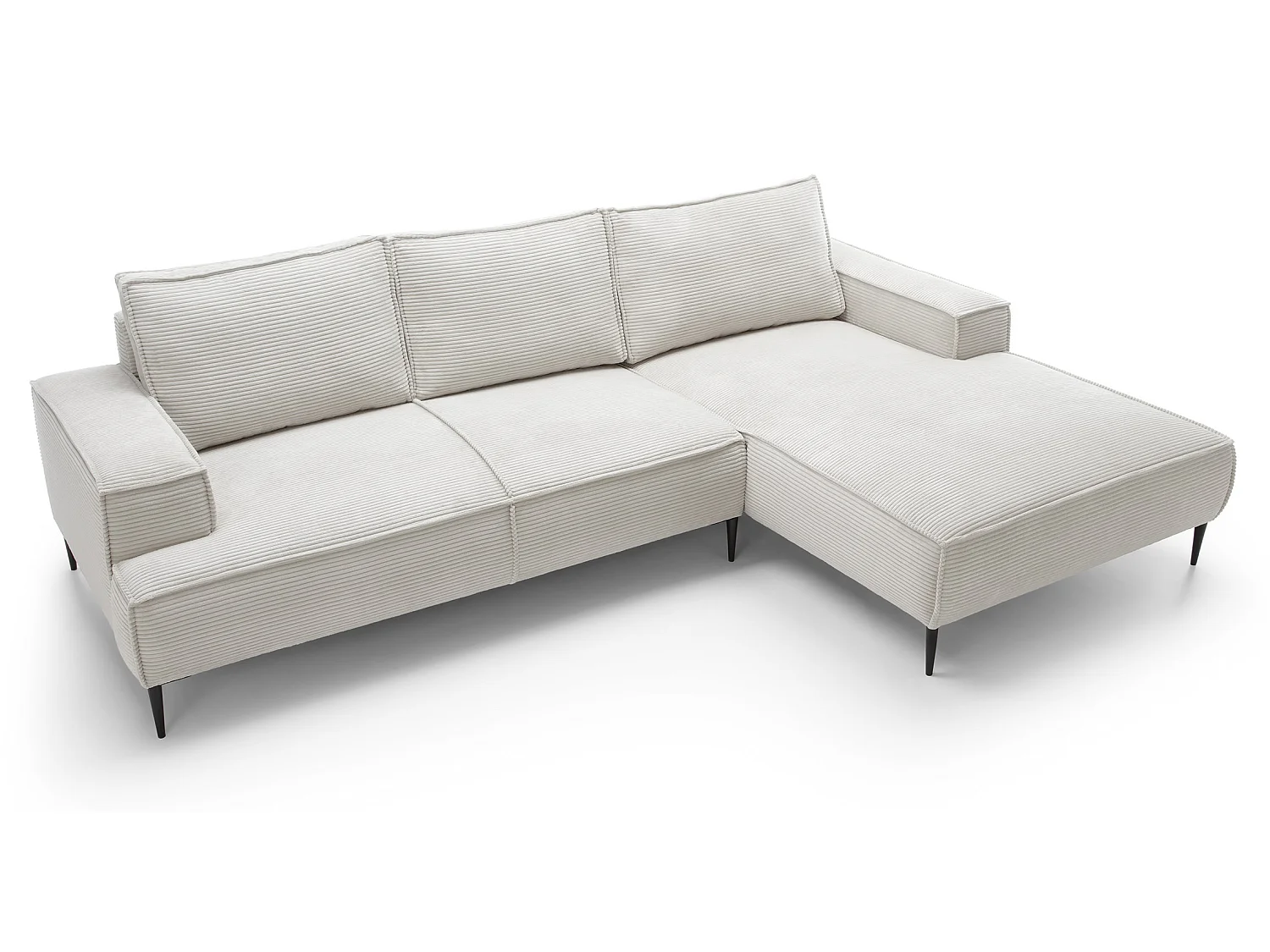 Canapé d'angle fixe 275 cm Harmonia M, tissu en velours côtelé, style moderne, sur pieds, droite, Vanille