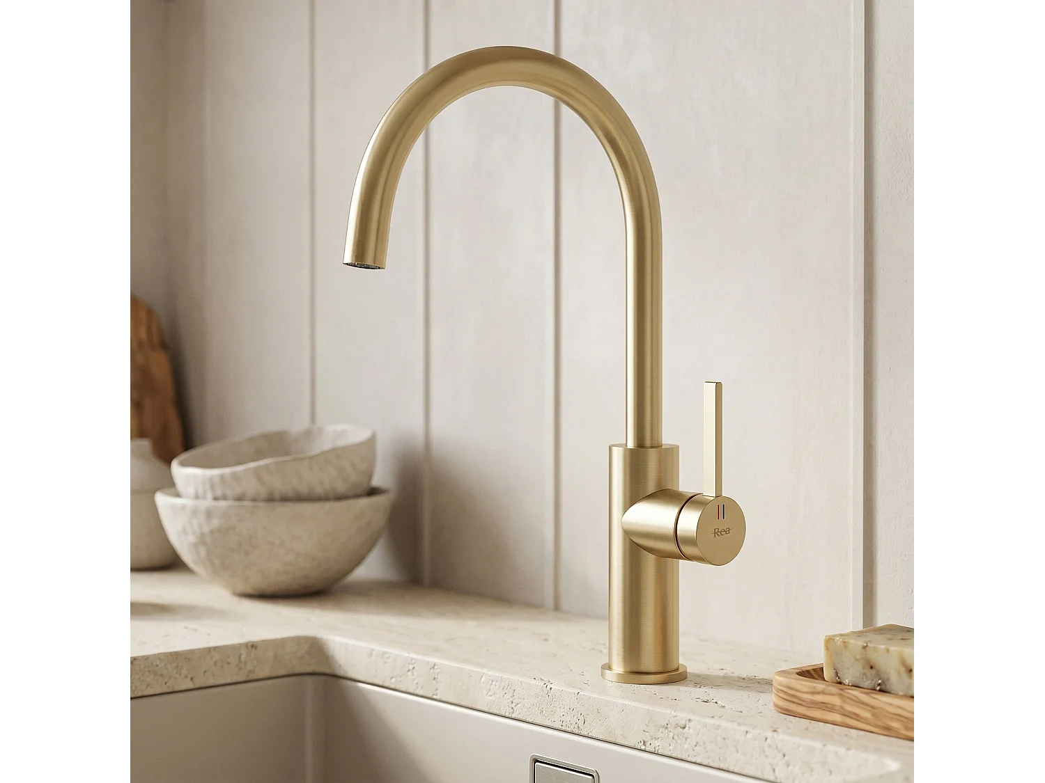 Robinet De Cuisine Rea Rivo Brush Gold