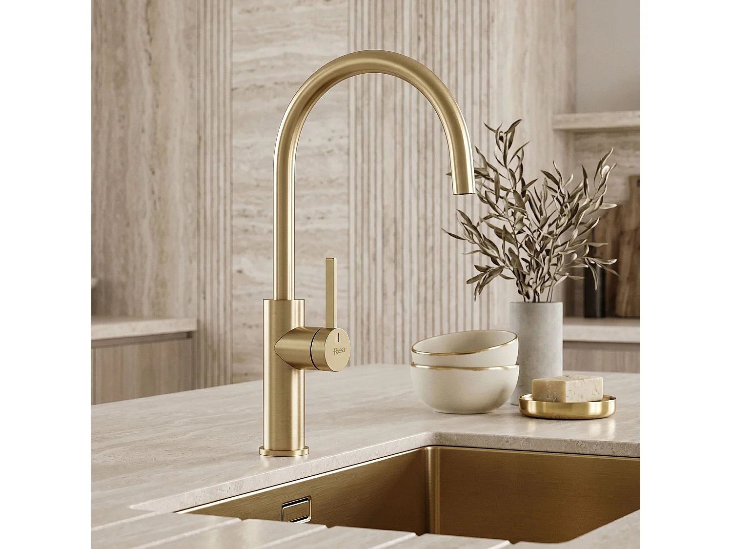 Robinet De Cuisine Rea Rivo Brush Gold