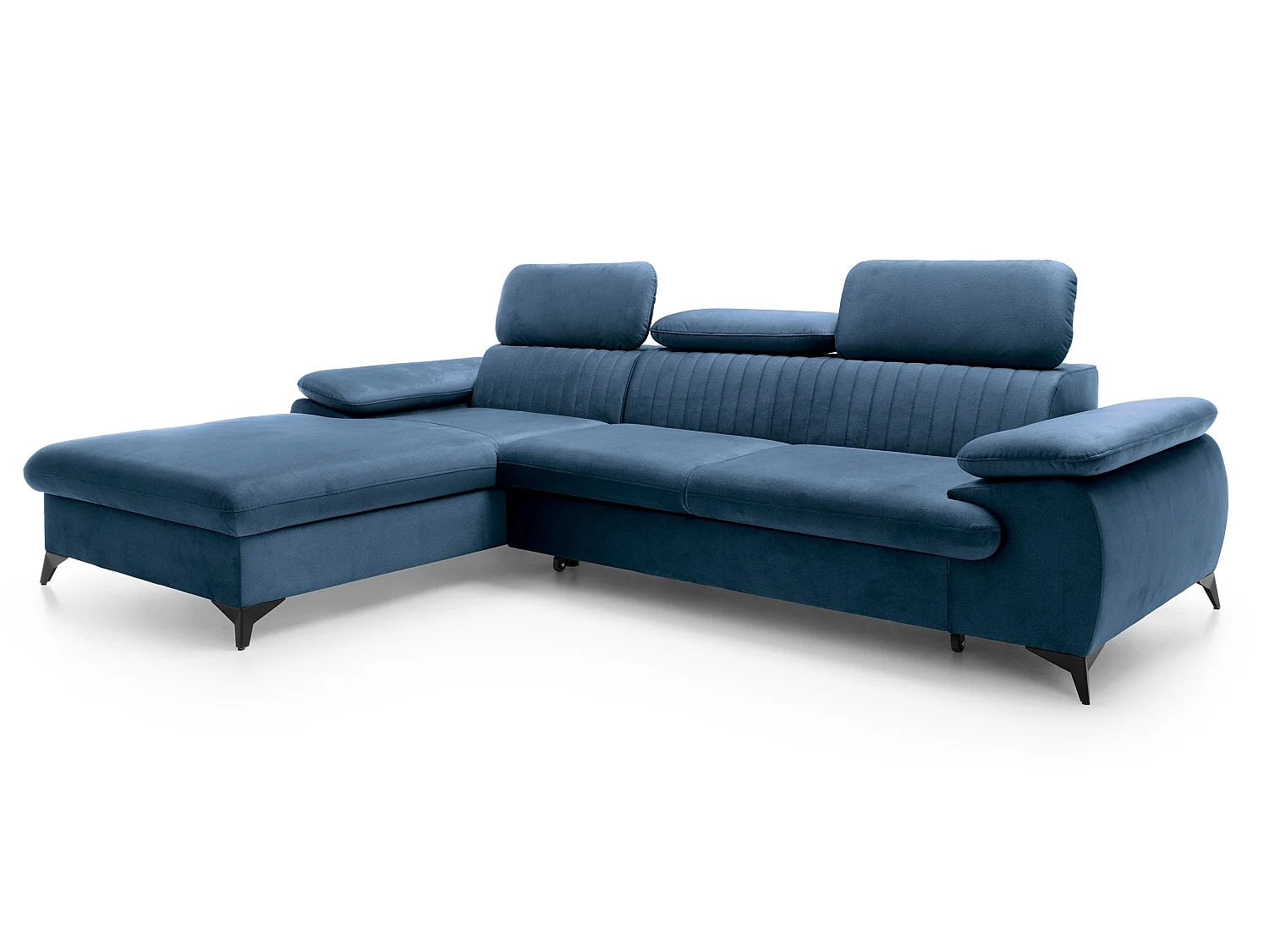 Hoekbank met verstelbare hoofdsteunen Xanto M, 280x193 cm, slaapfunctie en opbergruimte, links, Blauw