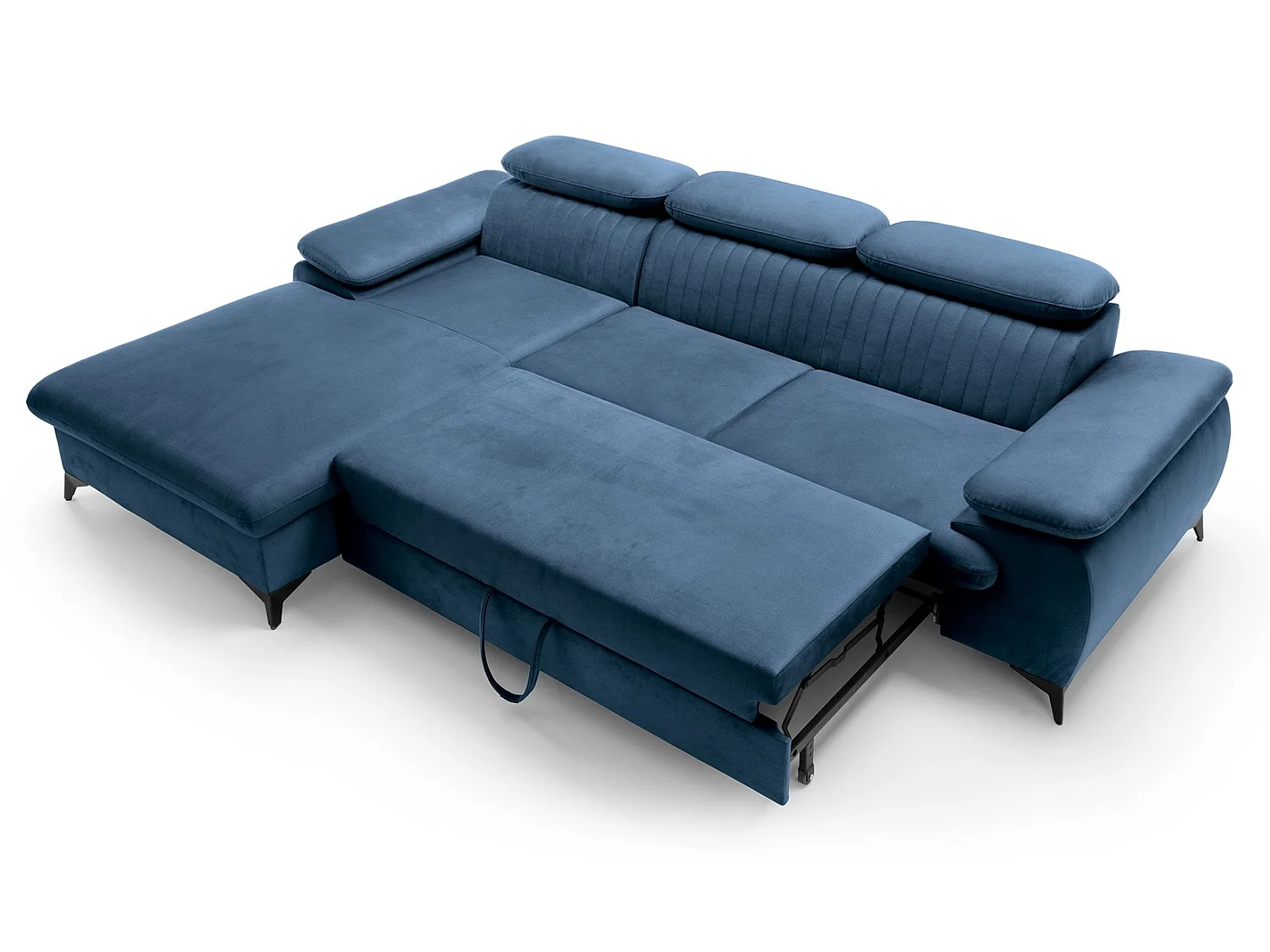 Hoekbank met verstelbare hoofdsteunen Xanto M, 280x193 cm, slaapfunctie en opbergruimte, links, Blauw