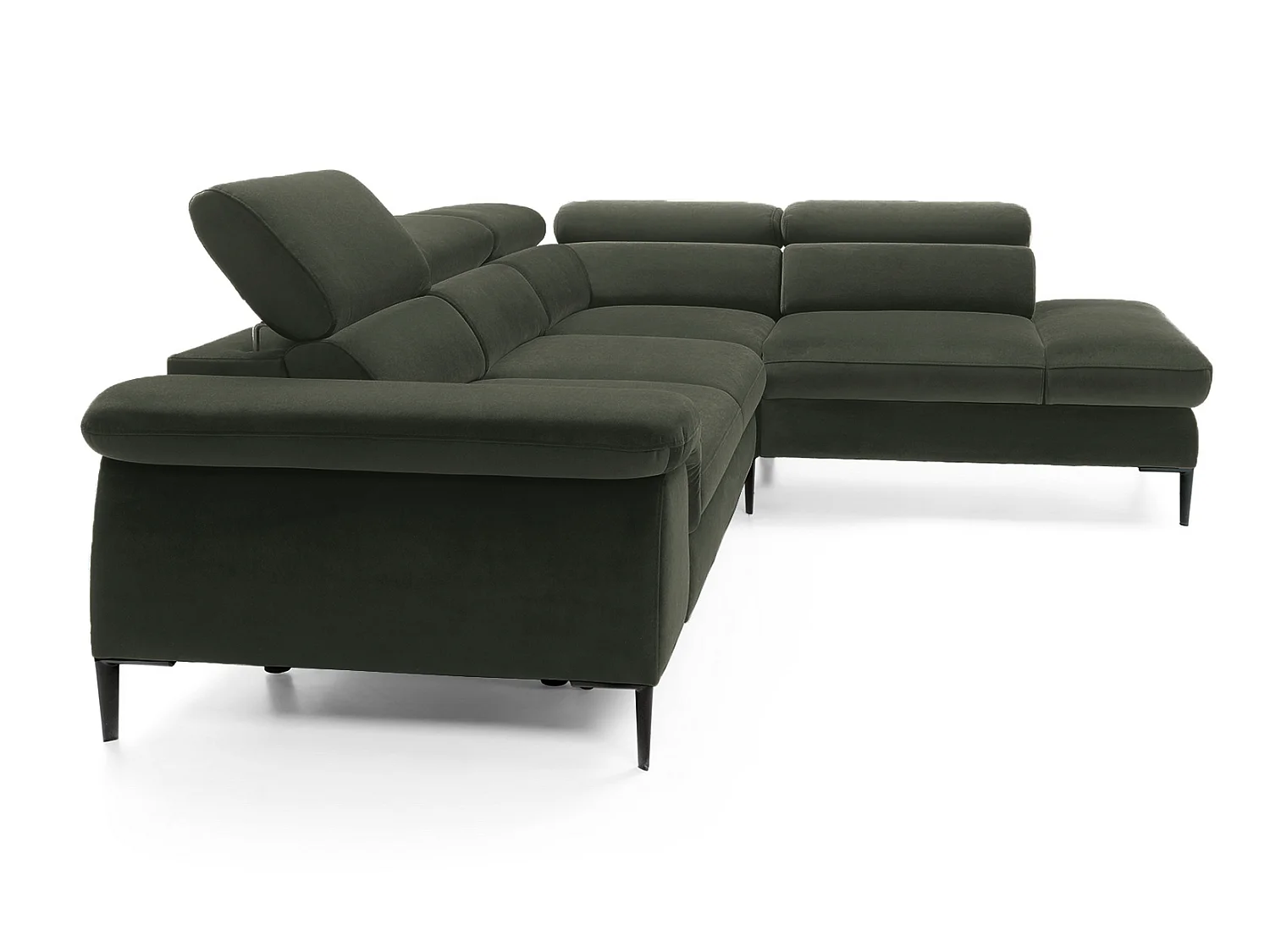 Canapé d'angle 280 cm Amaro L, têtières réglables, coffre de rangement, 5 places, droite, Vert