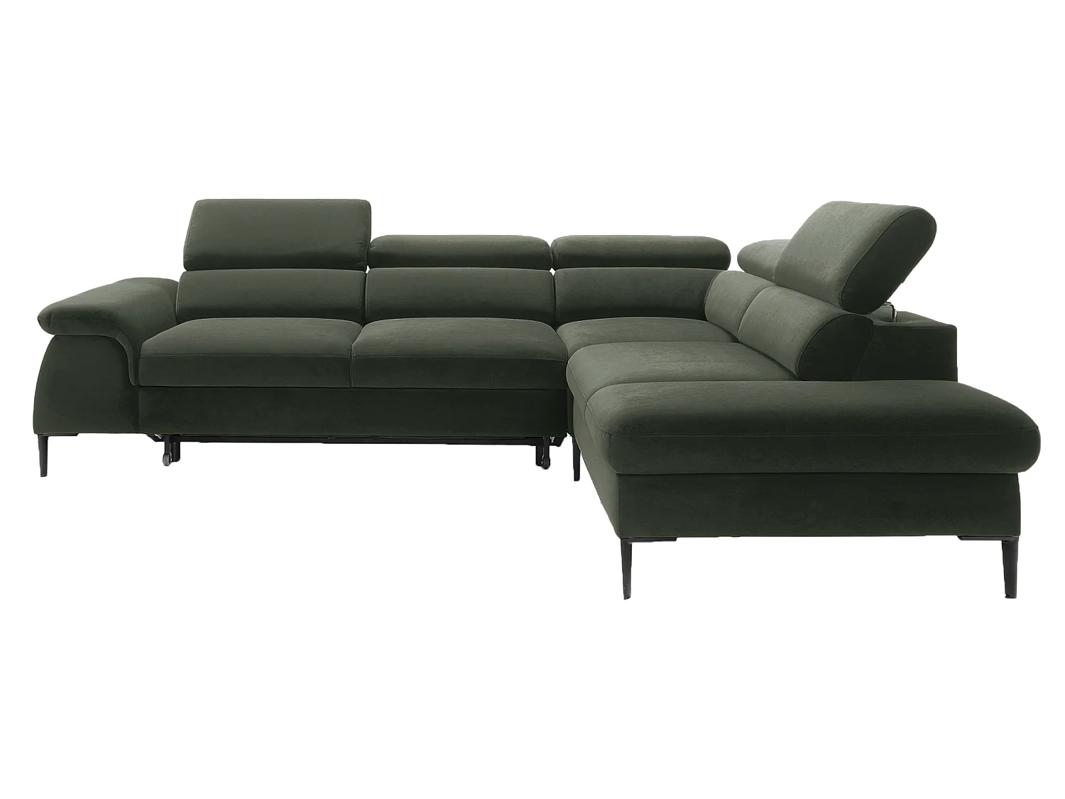Canapé d'angle 280 cm Amaro L, têtières réglables, coffre de rangement, 5 places, droite, Vert
