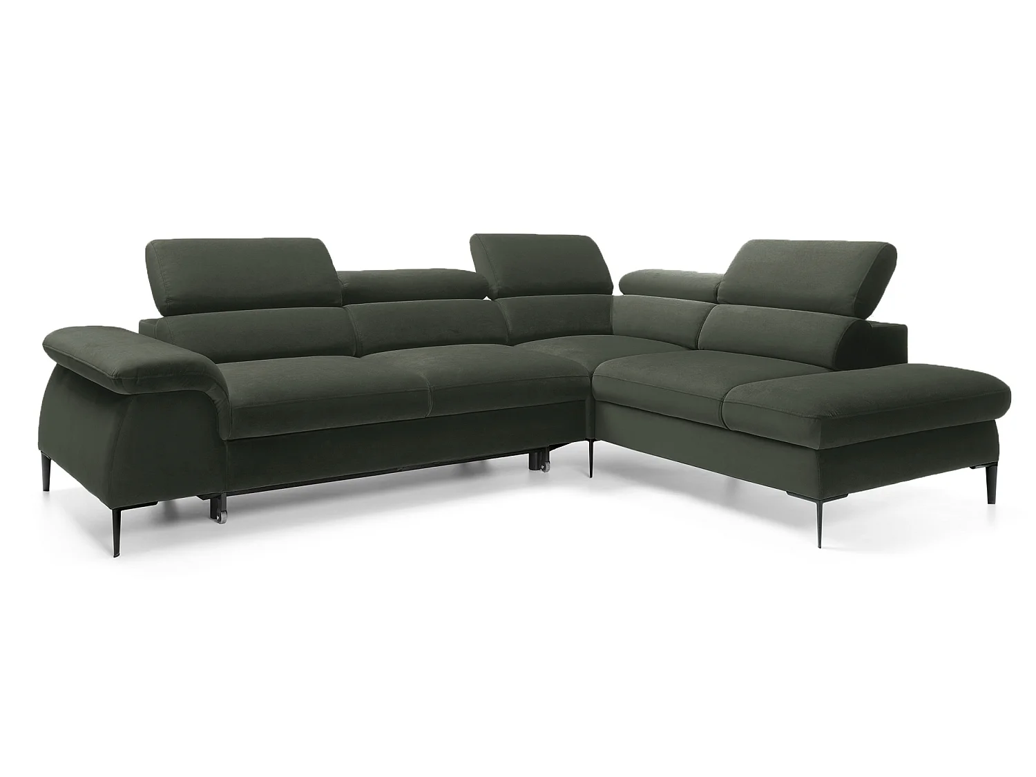Canapé d'angle 280 cm Amaro L, têtières réglables, coffre de rangement, 5 places, droite, Vert