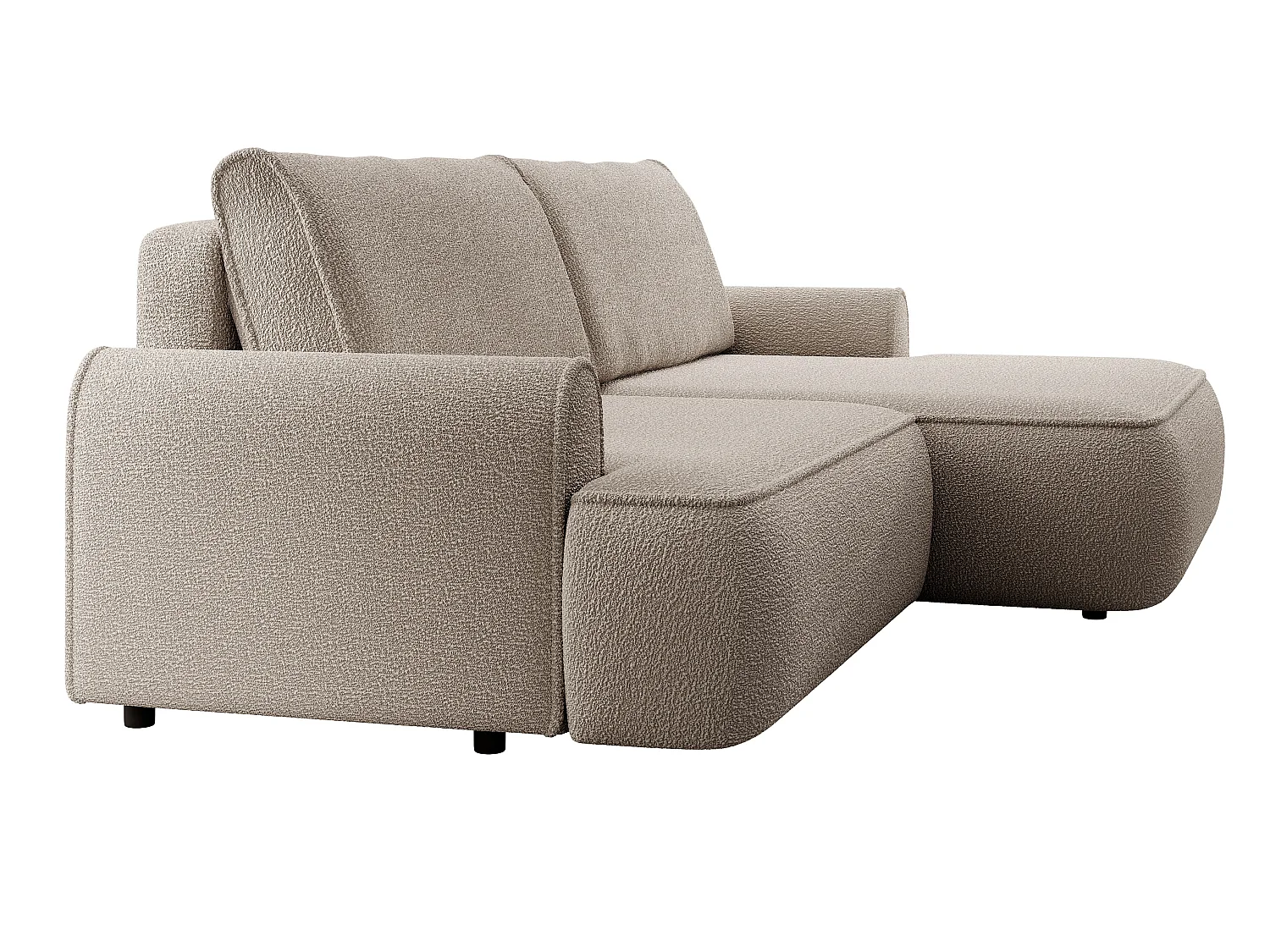 Hoekbank 250 cm Mareno in bouclé stof, moderne stijl, slaapfunctie en opbergruimte, rechterhoek, Beige