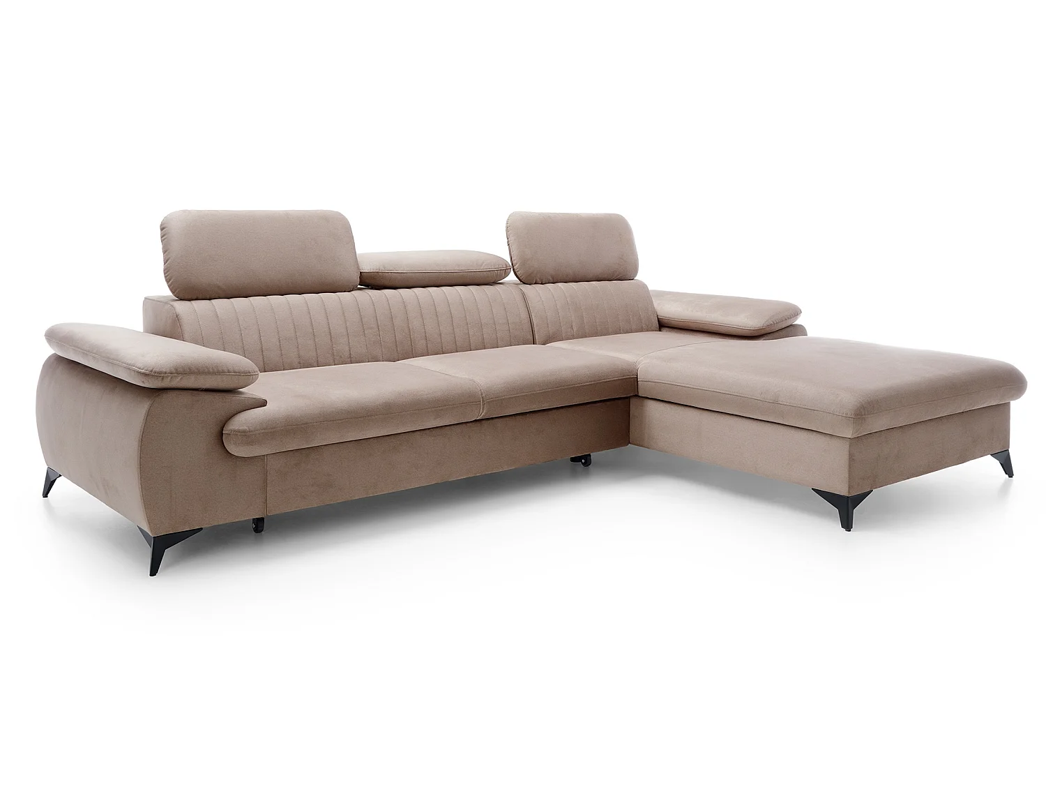 Canapé d'angle avec appuie-têtes réglables Xanto M, 280x193 cm, convertible, coffre de rangement, droite, Marron clair