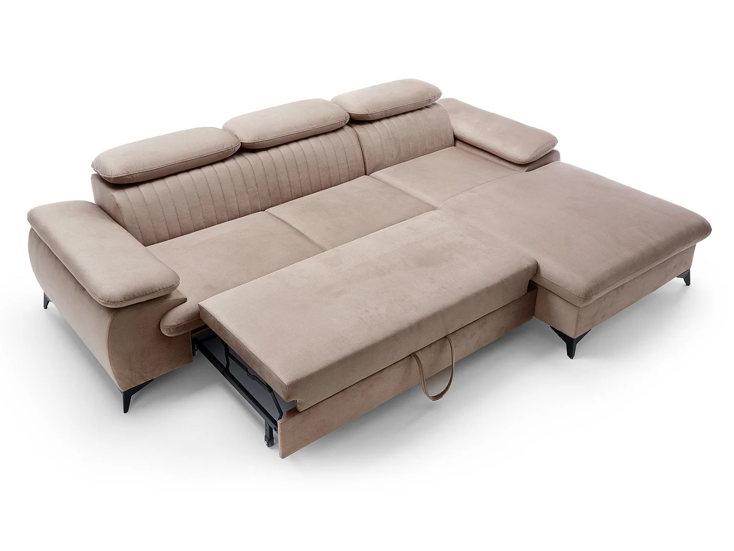 Canapé d'angle avec appuie-têtes réglables Xanto M, 280x193 cm, convertible, coffre de rangement, droite, Marron clair