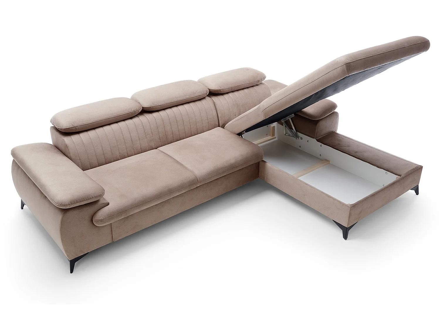 Canapé d'angle avec appuie-têtes réglables Xanto M, 280x193 cm, convertible, coffre de rangement, droite, Marron clair