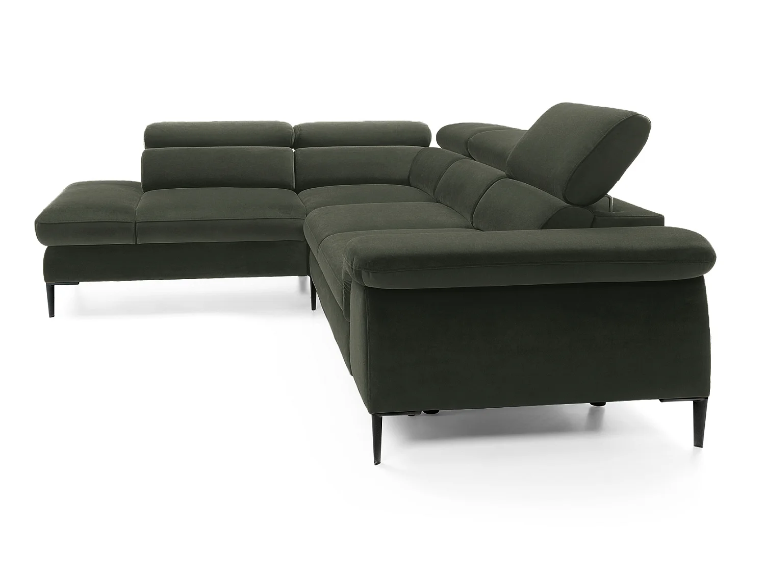 Hoekbank 280 cm Amaro L, verstelbare hoofdsteunen, slaapfunctie en opbergruimte, 5-zits, links, Groen
