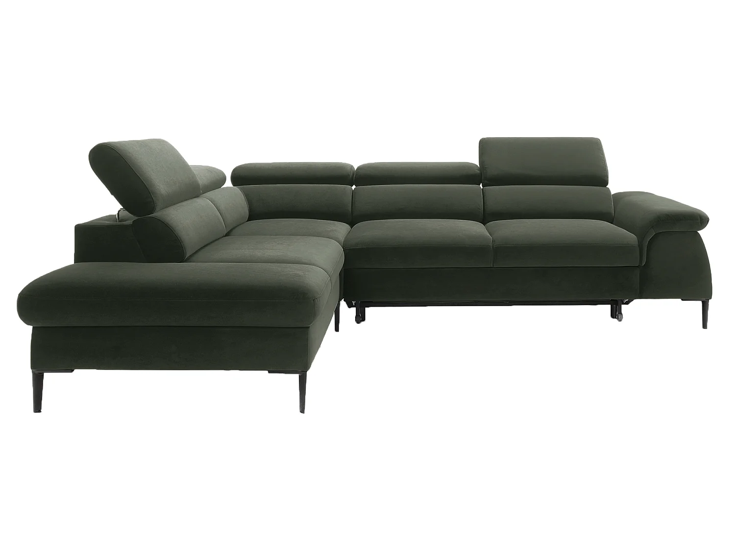 Hoekbank 280 cm Amaro L, verstelbare hoofdsteunen, slaapfunctie en opbergruimte, 5-zits, links, Groen