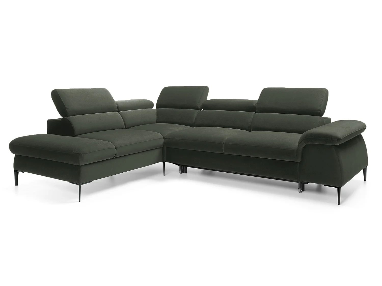 Hoekbank 280 cm Amaro L, verstelbare hoofdsteunen, slaapfunctie en opbergruimte, 5-zits, links, Groen