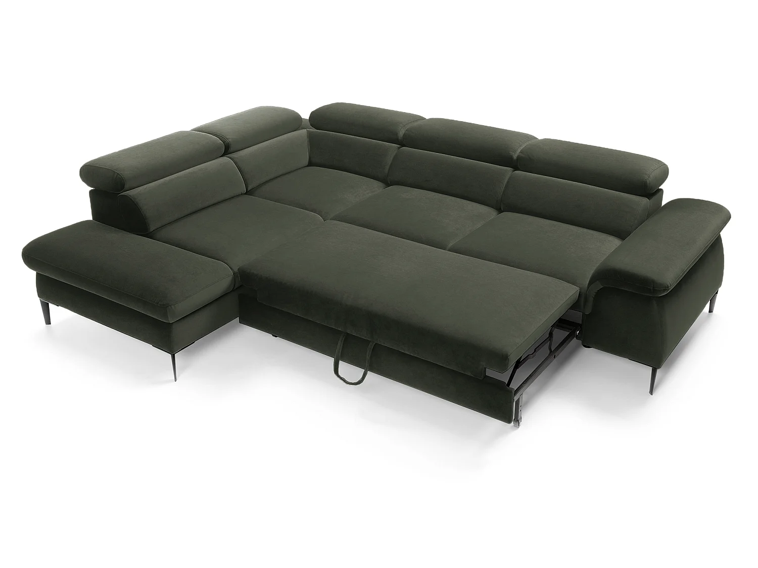 Hoekbank 280 cm Amaro L, verstelbare hoofdsteunen, slaapfunctie en opbergruimte, 5-zits, links, Groen