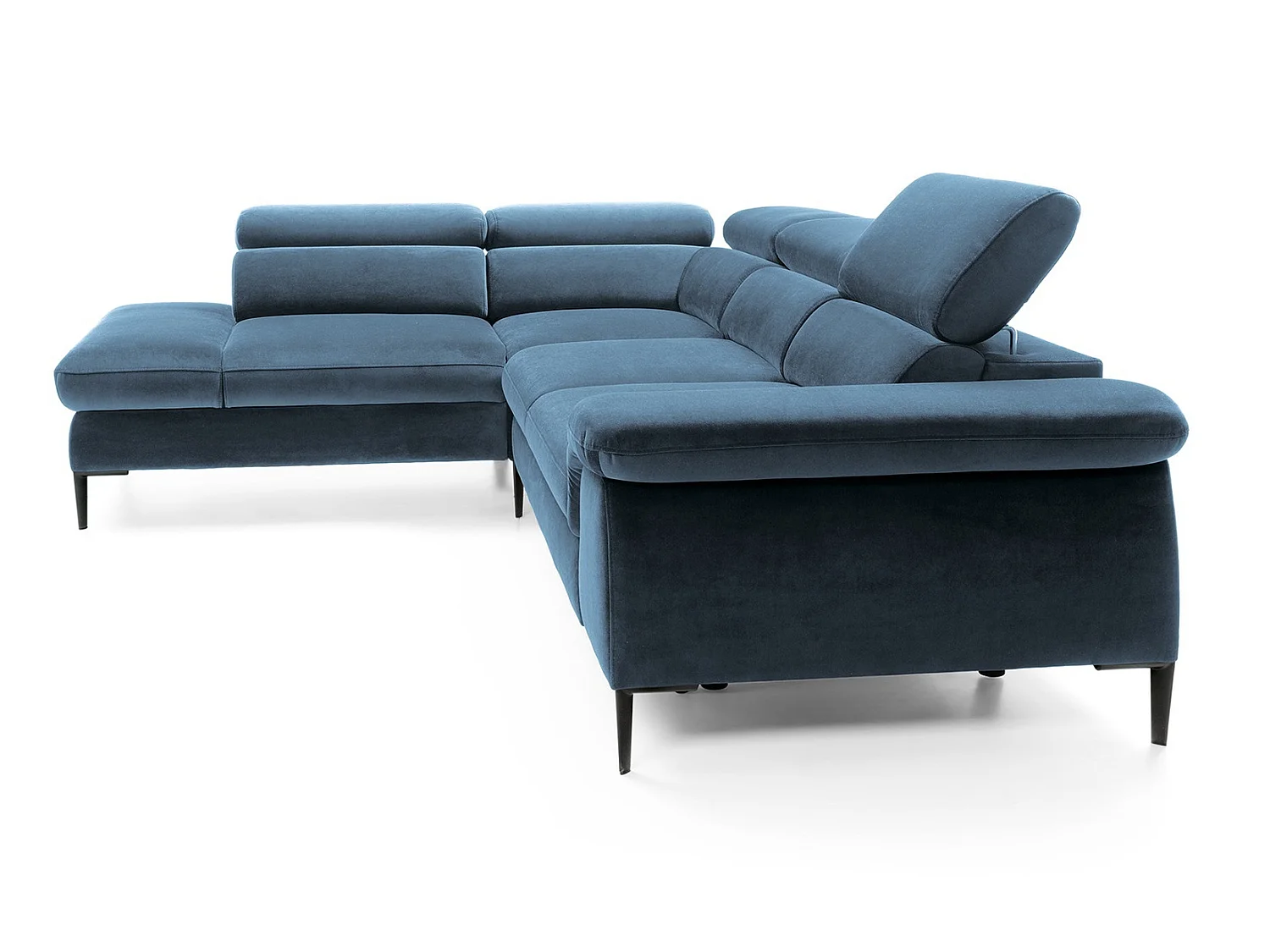 Canapé d'angle 280 cm Amaro L, têtières réglables, coffre de rangement, 5 places, gauche, Bleu
