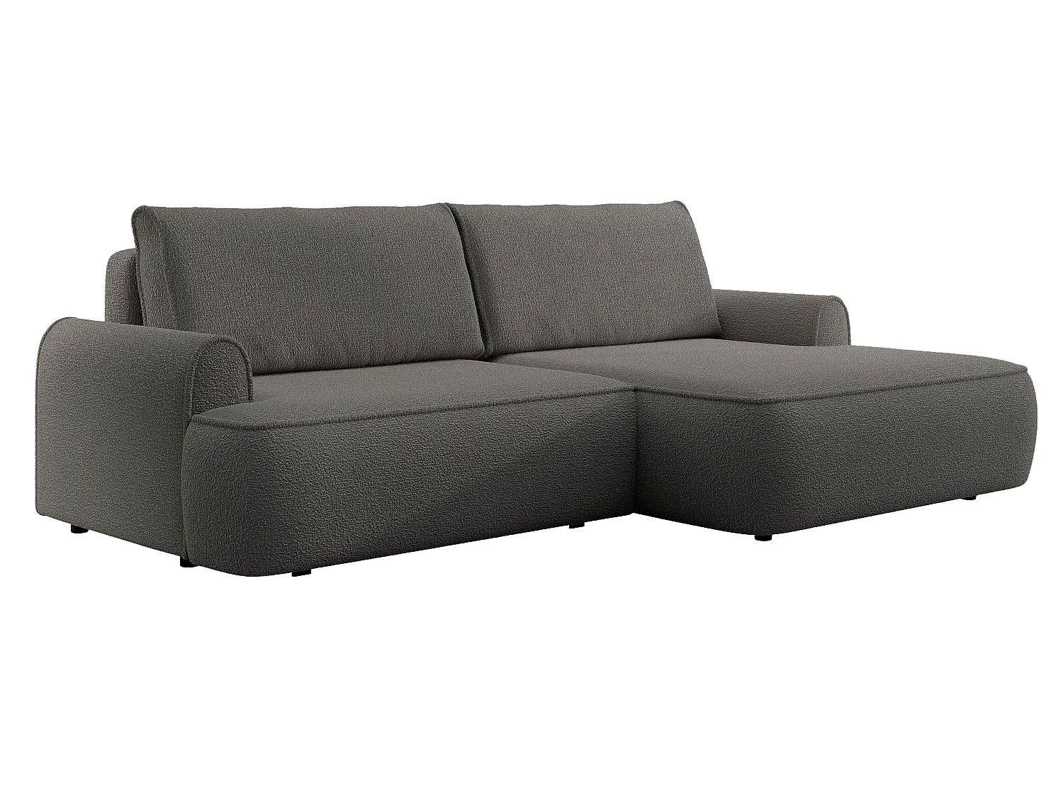 Hoekbank 250 cm Mareno in bouclé stof, moderne stijl, slaapfunctie en opbergruimte, rechterhoek, Donkergrijs