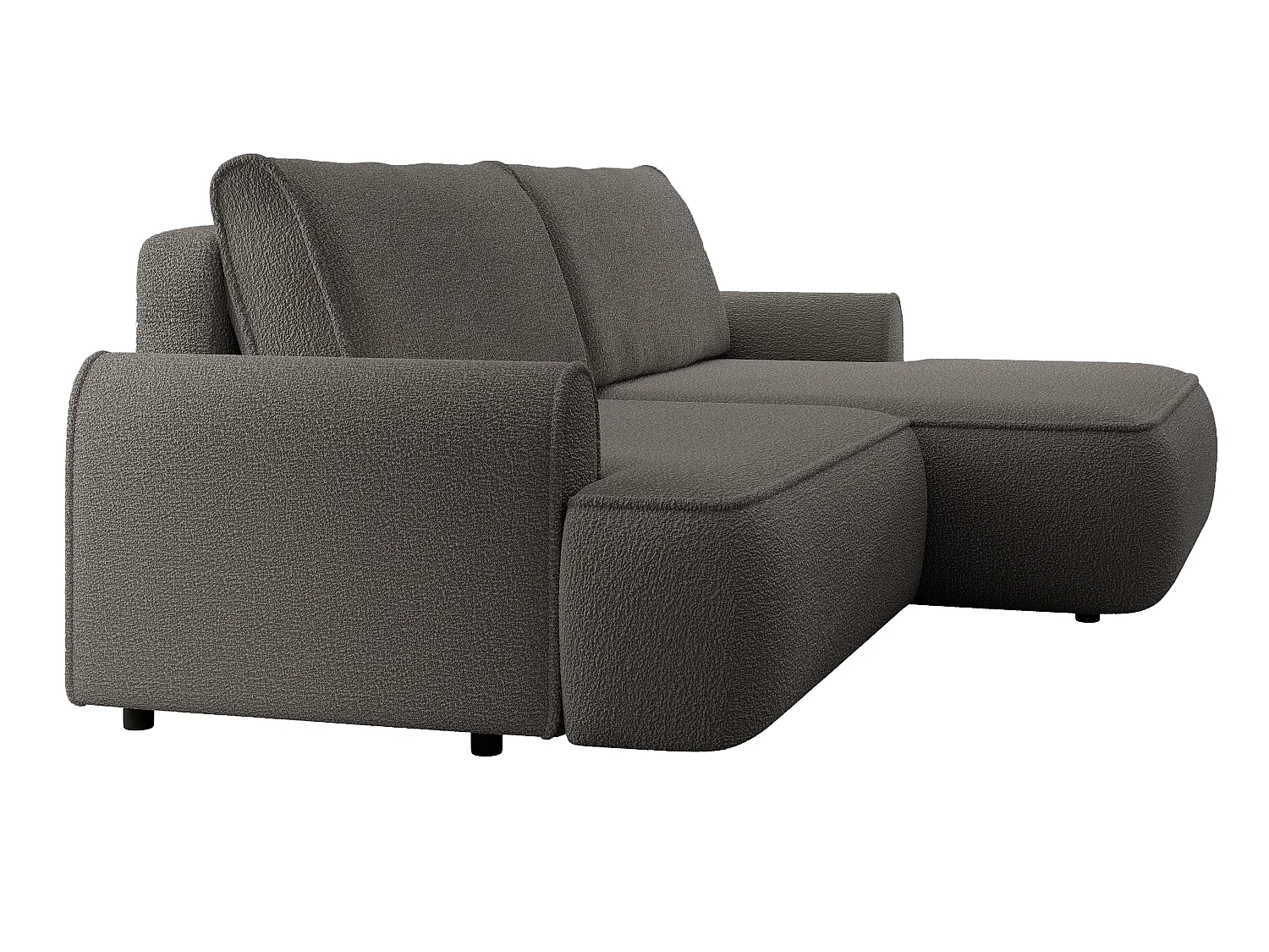 Hoekbank 250 cm Mareno in bouclé stof, moderne stijl, slaapfunctie en opbergruimte, rechterhoek, Donkergrijs
