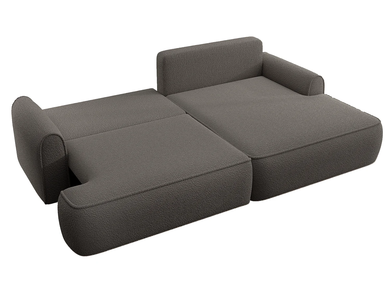 Hoekbank 250 cm Mareno in bouclé stof, moderne stijl, slaapfunctie en opbergruimte, rechterhoek, Donkergrijs