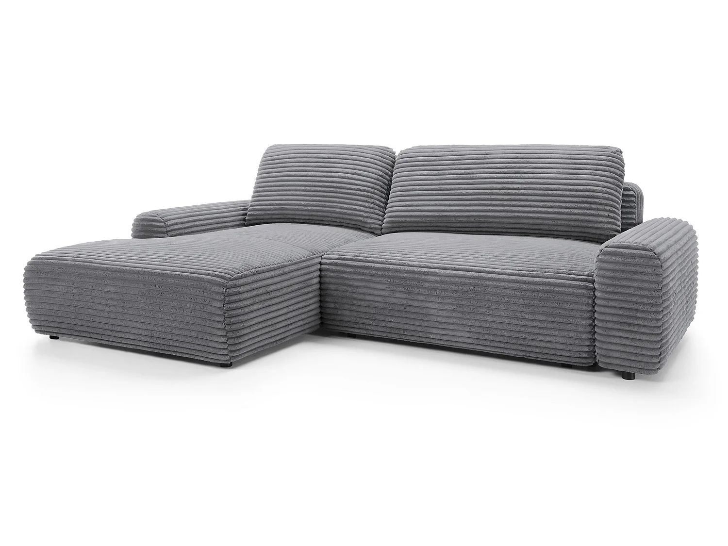 Canapé d'angle convertible 260 cm Cantara, tissu en velours côtelé, coffre de rangement, gauche, Gris foncé