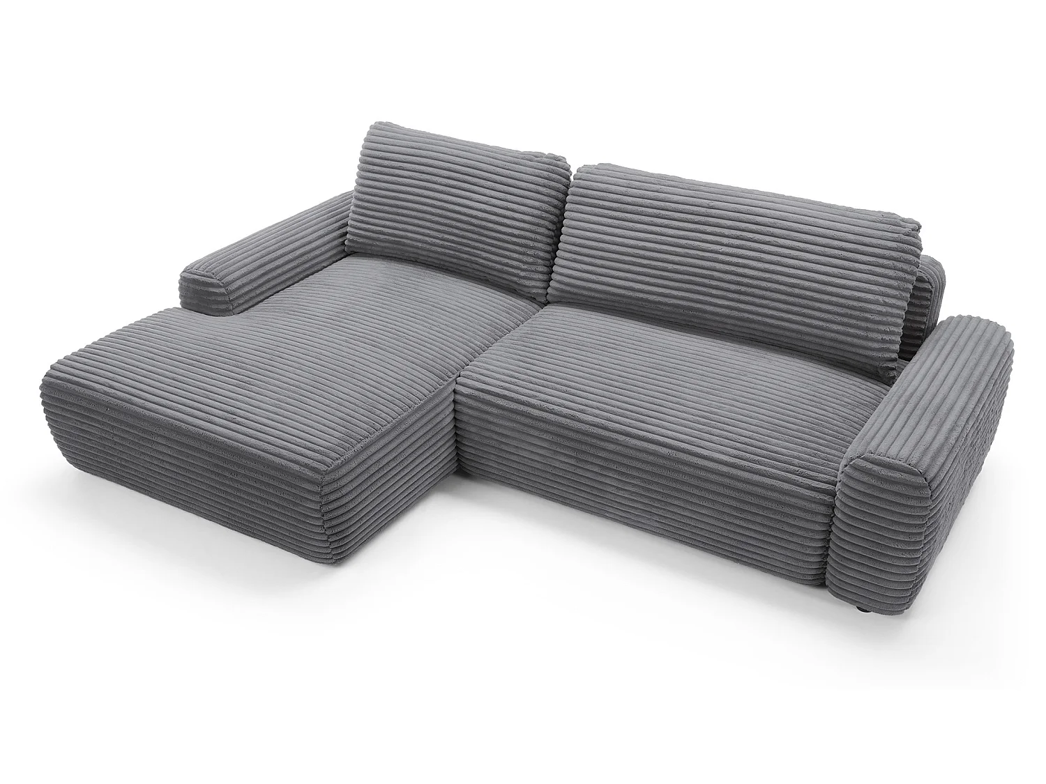 Canapé d'angle convertible 260 cm Cantara, tissu en velours côtelé, coffre de rangement, gauche, Gris foncé
