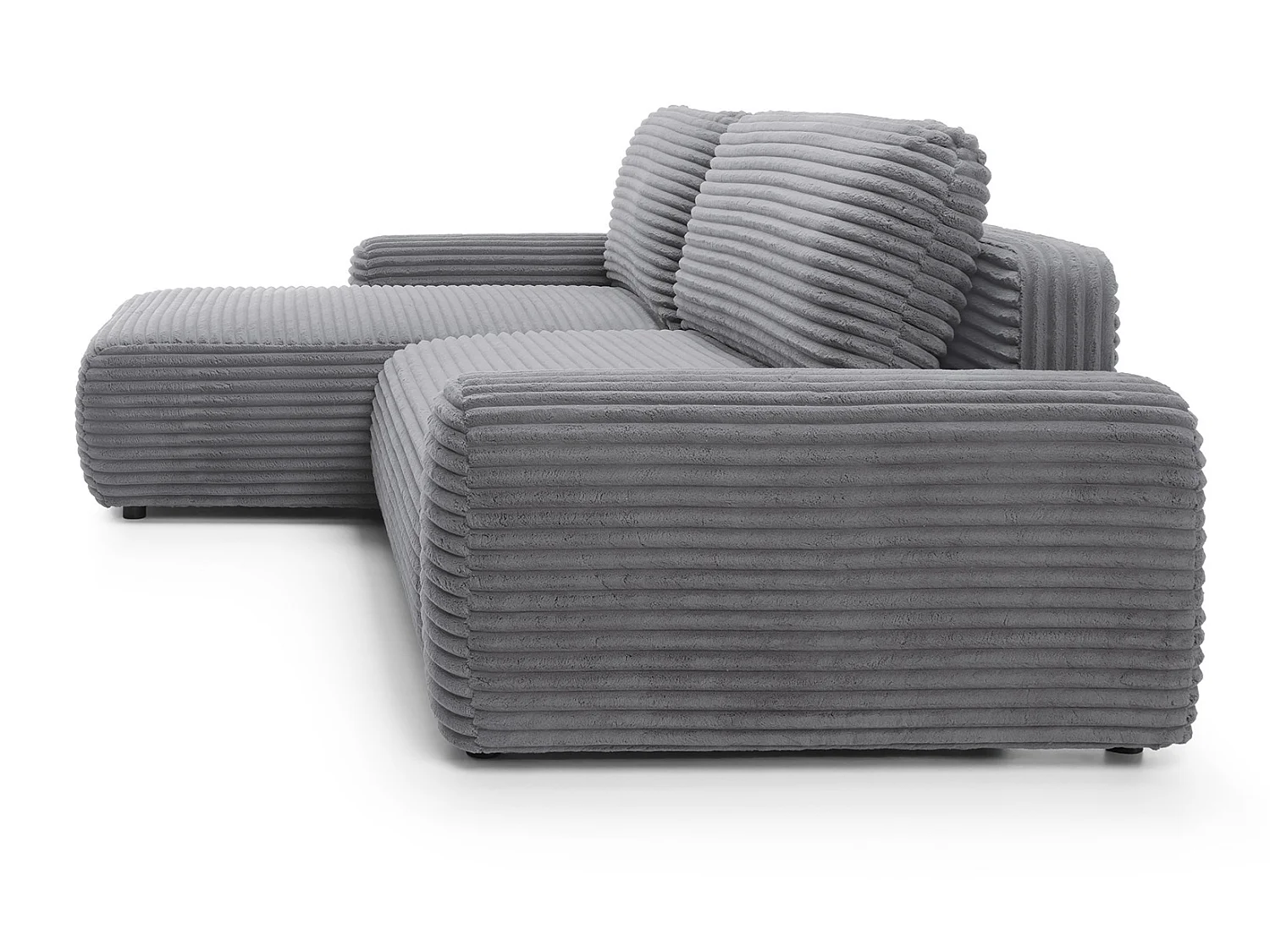 Canapé d'angle convertible 260 cm Cantara, tissu en velours côtelé, coffre de rangement, gauche, Gris foncé