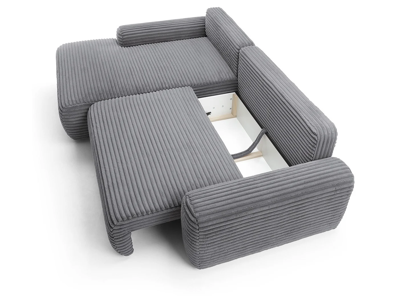 Canapé d'angle convertible 260 cm Cantara, tissu en velours côtelé, coffre de rangement, gauche, Gris foncé