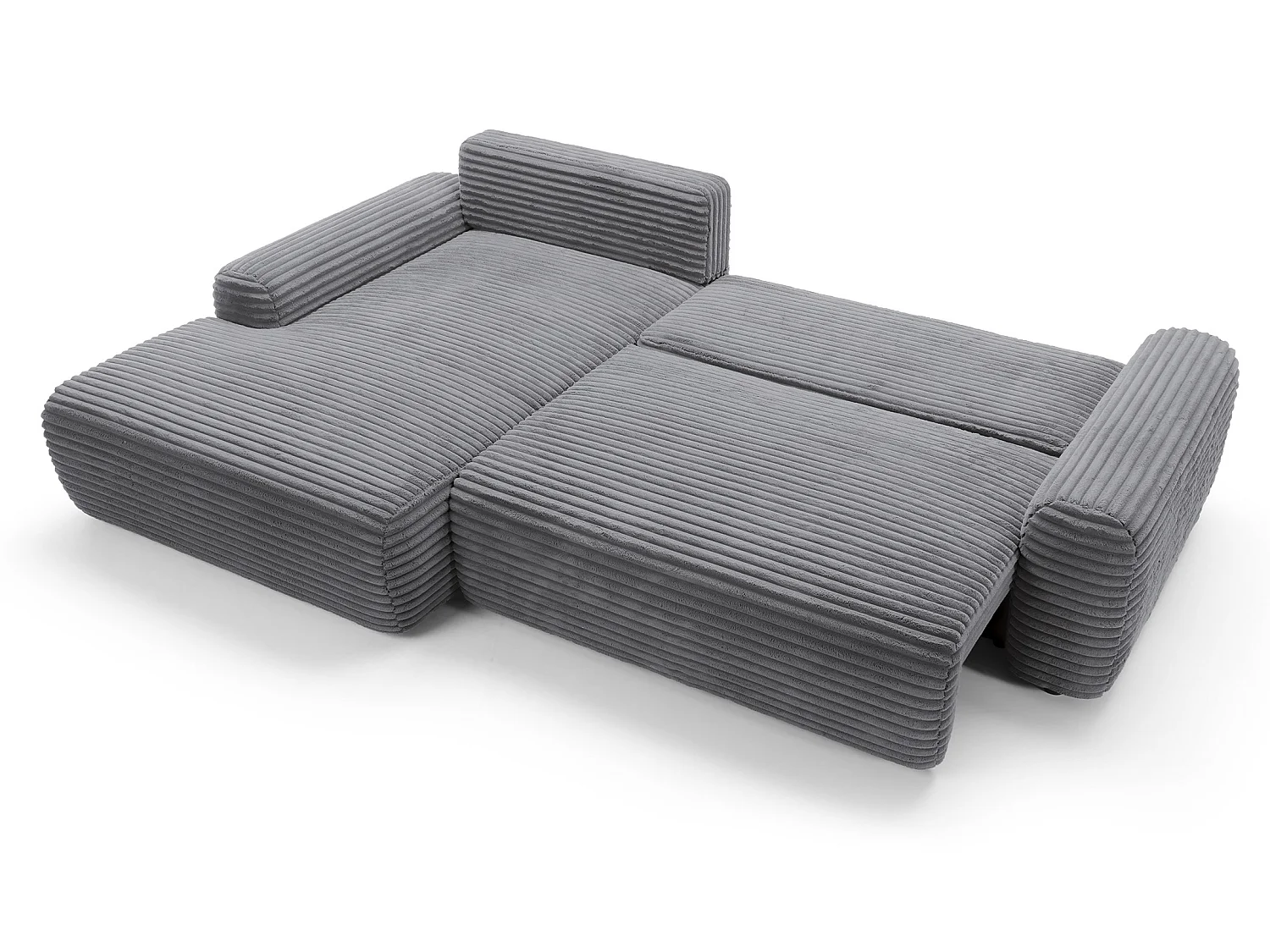 Canapé d'angle convertible 260 cm Cantara, tissu en velours côtelé, coffre de rangement, gauche, Gris foncé