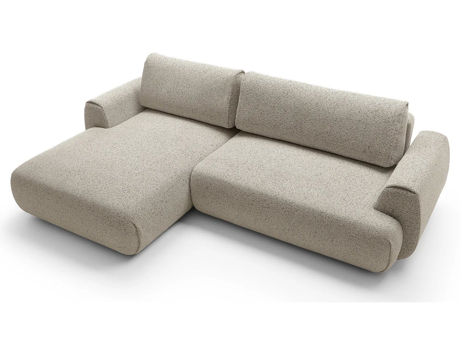 Hoekbank met opbergruimte 270 cm Ralto, moderne stijl, slaapfunctie, 5-zits, links, Beige