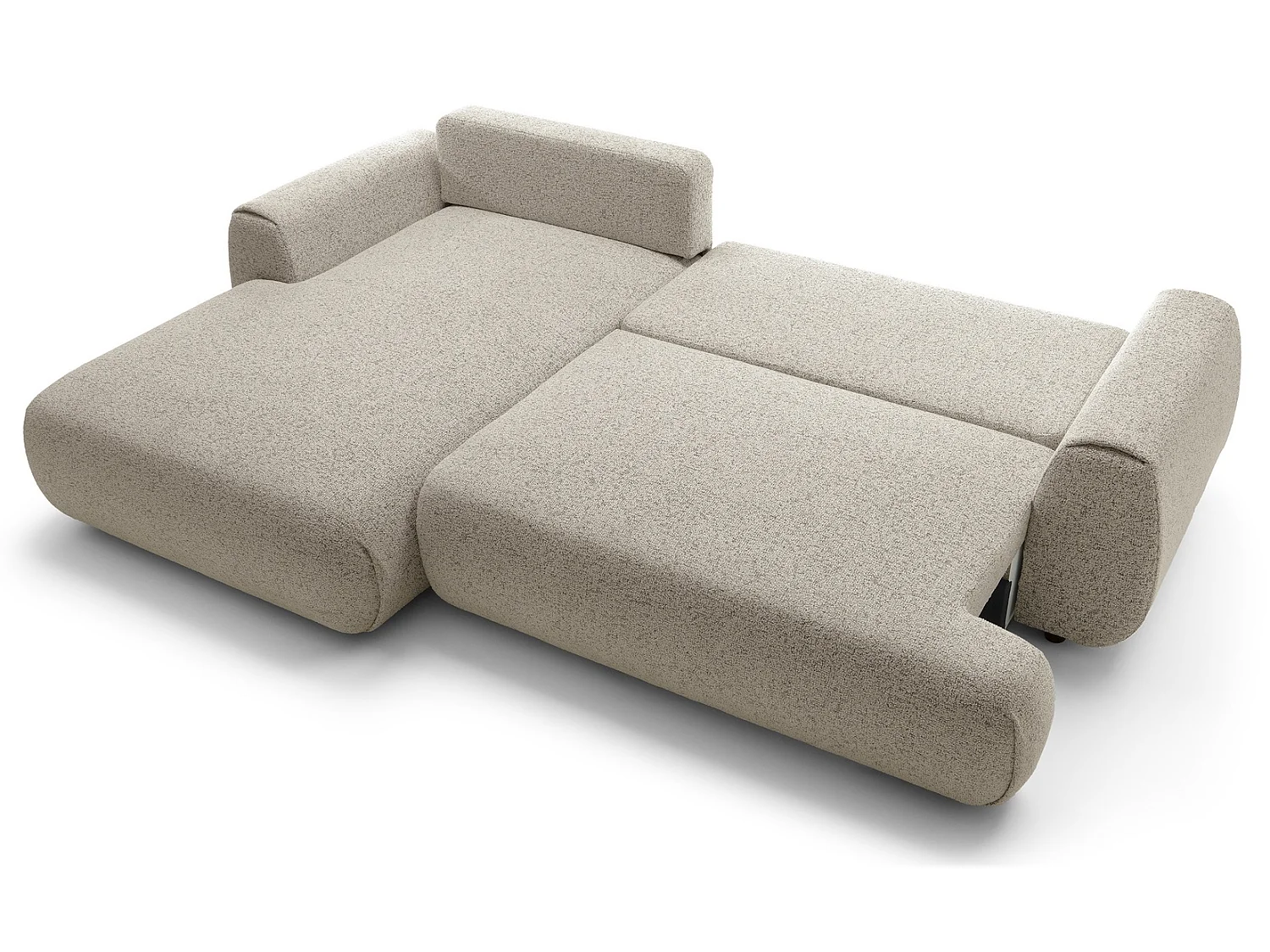 Hoekbank met opbergruimte 270 cm Ralto, moderne stijl, slaapfunctie, 5-zits, links, Beige