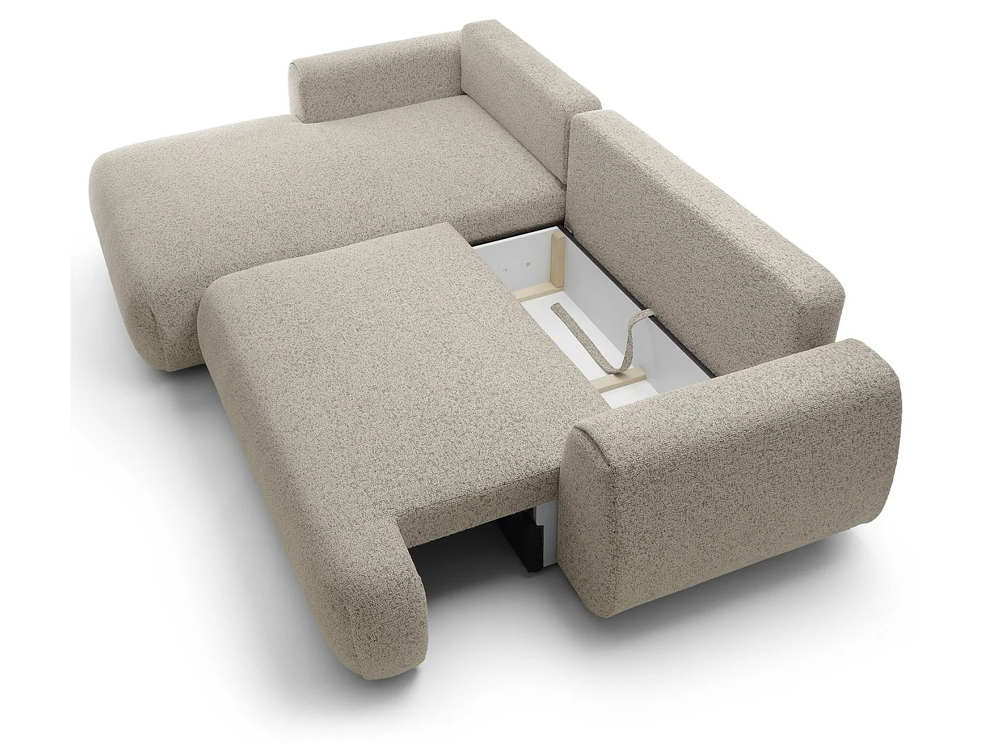 Hoekbank met opbergruimte 270 cm Ralto, moderne stijl, slaapfunctie, 5-zits, links, Beige