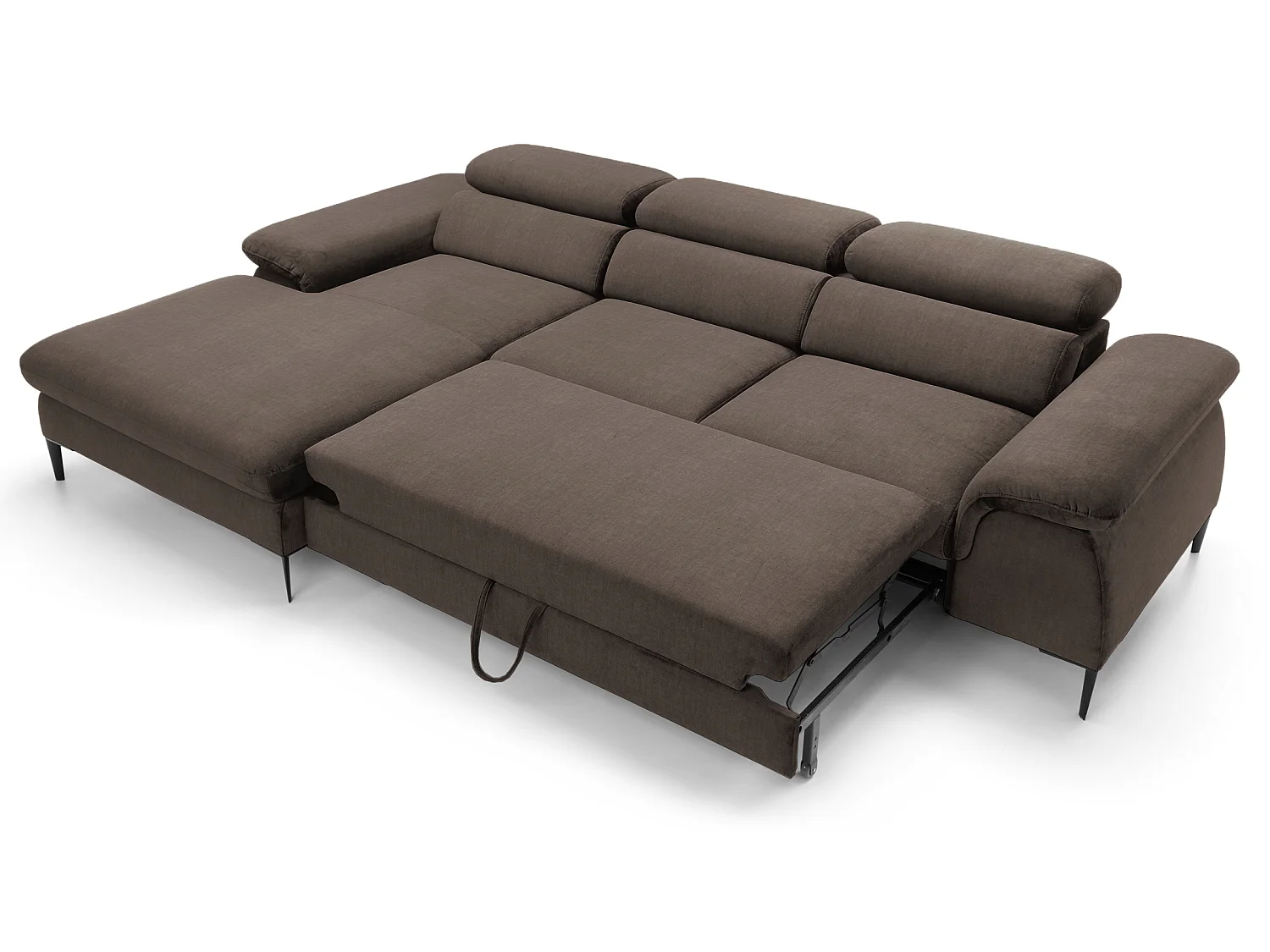 Hoekbank 290 cm Amaro M, verstelbare hoofdsteunen, slaapfunctie en opbergruimte, links, Bruin