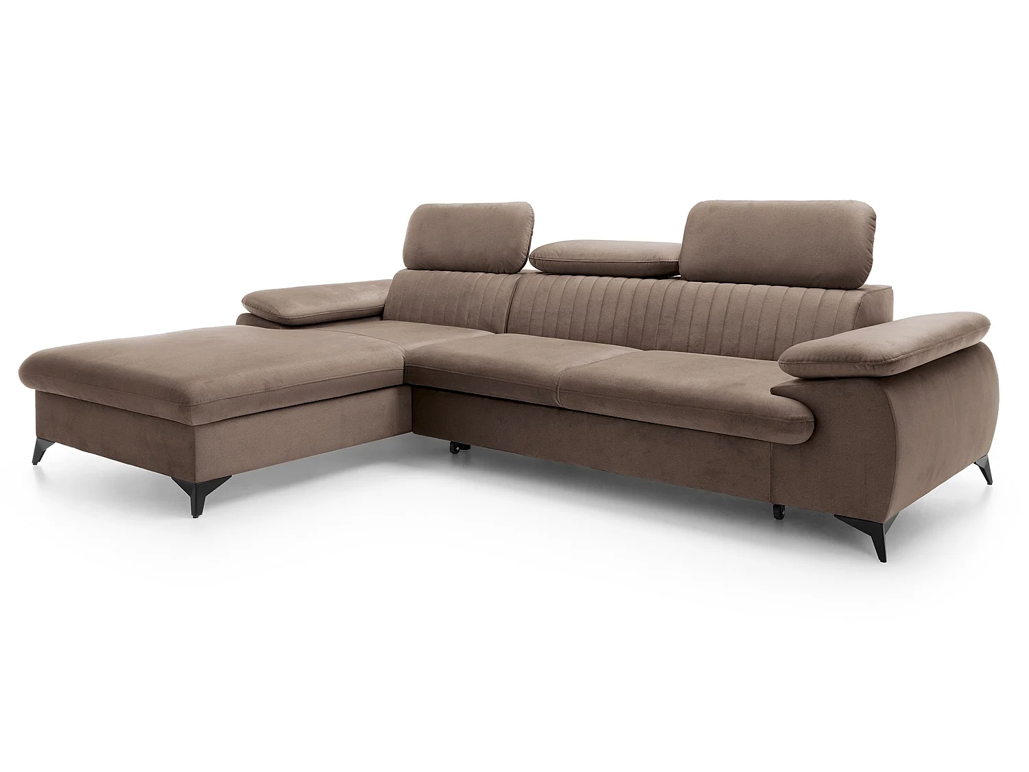Hoekbank met verstelbare hoofdsteunen Xanto M, 280x193 cm, slaapfunctie en opbergruimte, links, Bruin