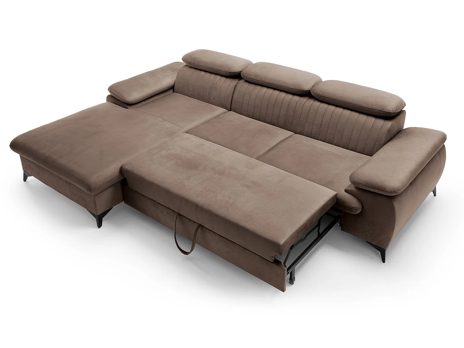 Hoekbank met verstelbare hoofdsteunen Xanto M, 280x193 cm, slaapfunctie en opbergruimte, links, Bruin