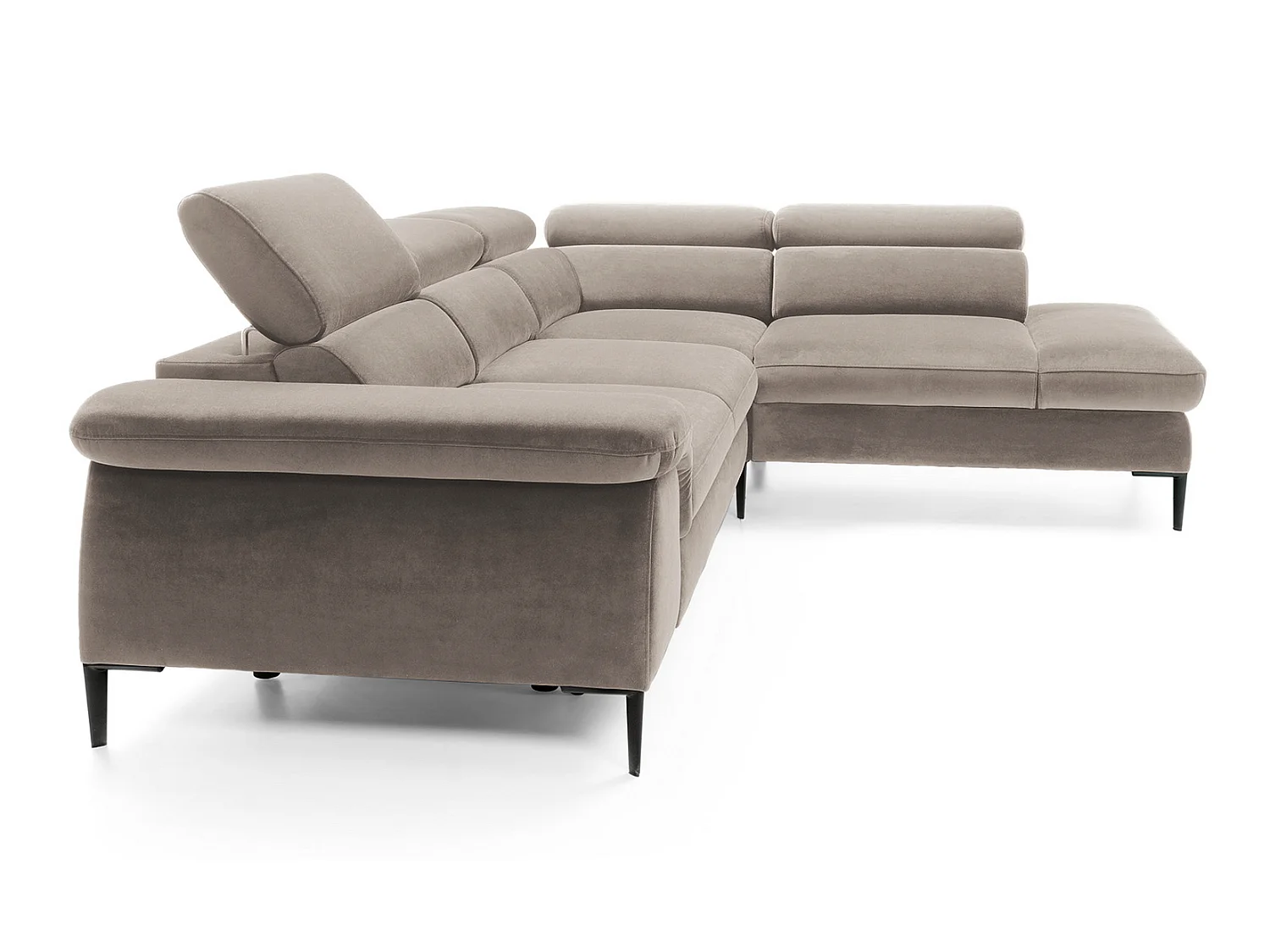 Canapé d'angle 280 cm Amaro L, têtières réglables, coffre de rangement, 5 places, droite, Beige foncé