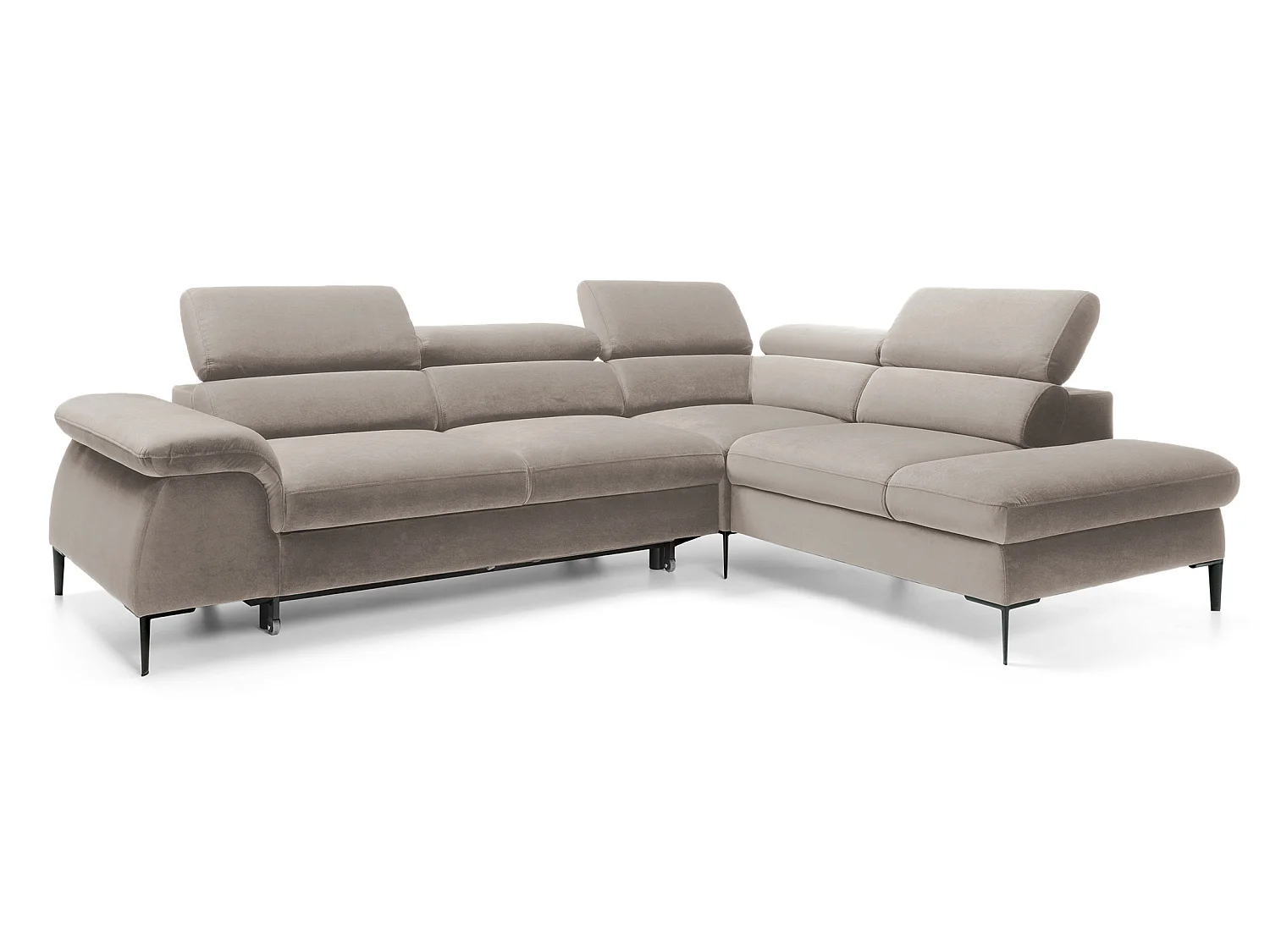 Canapé d'angle 280 cm Amaro L, têtières réglables, coffre de rangement, 5 places, droite, Beige foncé