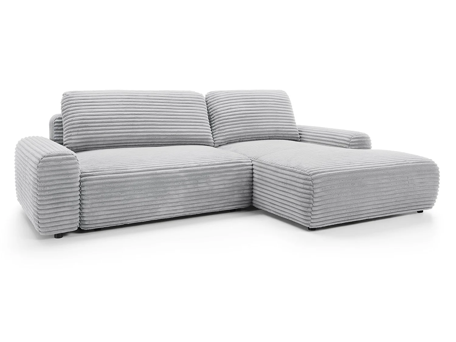 Canapé d'angle convertible 260 cm Cantara, tissu en velours côtelé, coffre de rangement, droite, Gris