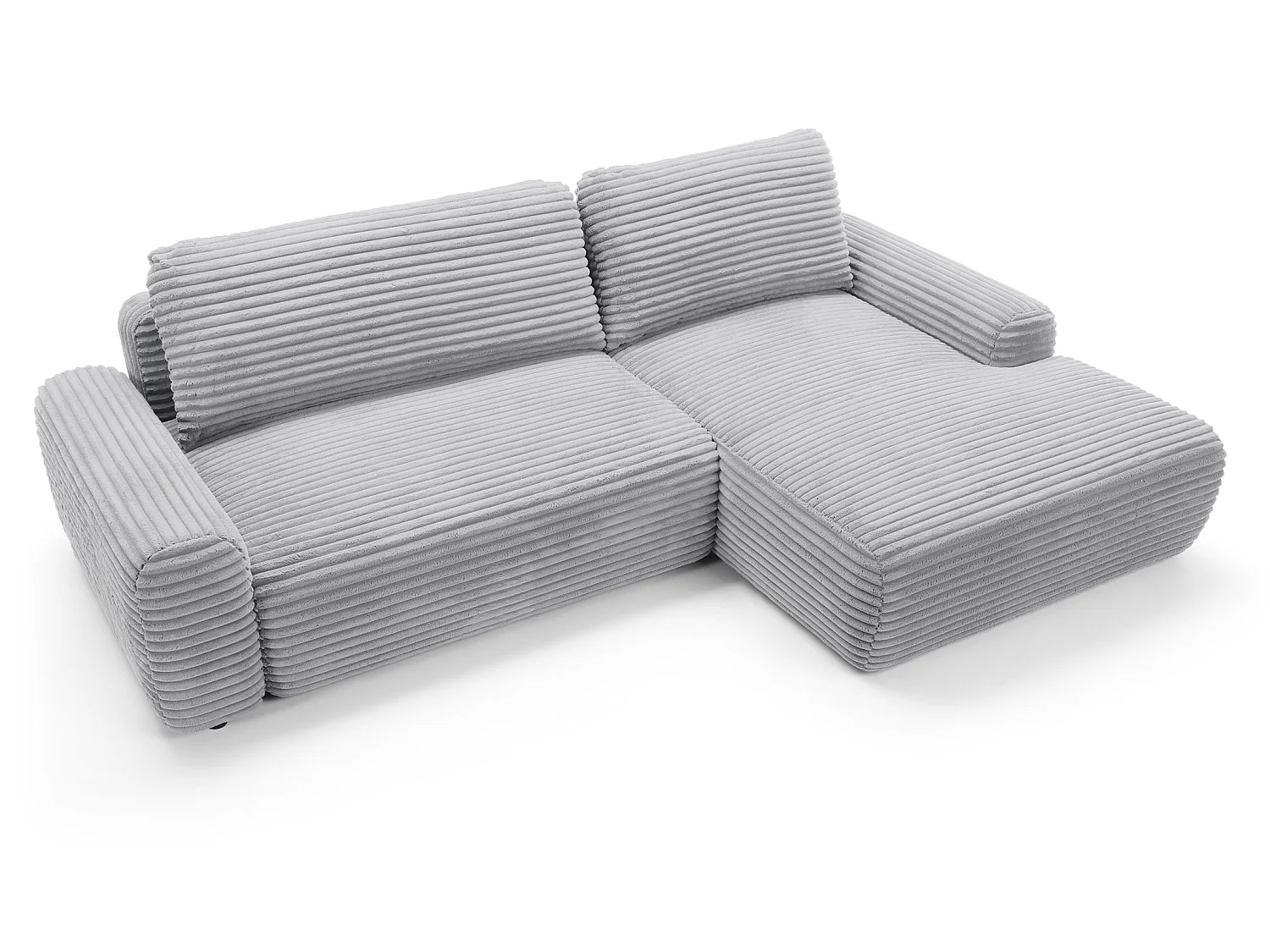 Canapé d'angle convertible 260 cm Cantara, tissu en velours côtelé, coffre de rangement, droite, Gris