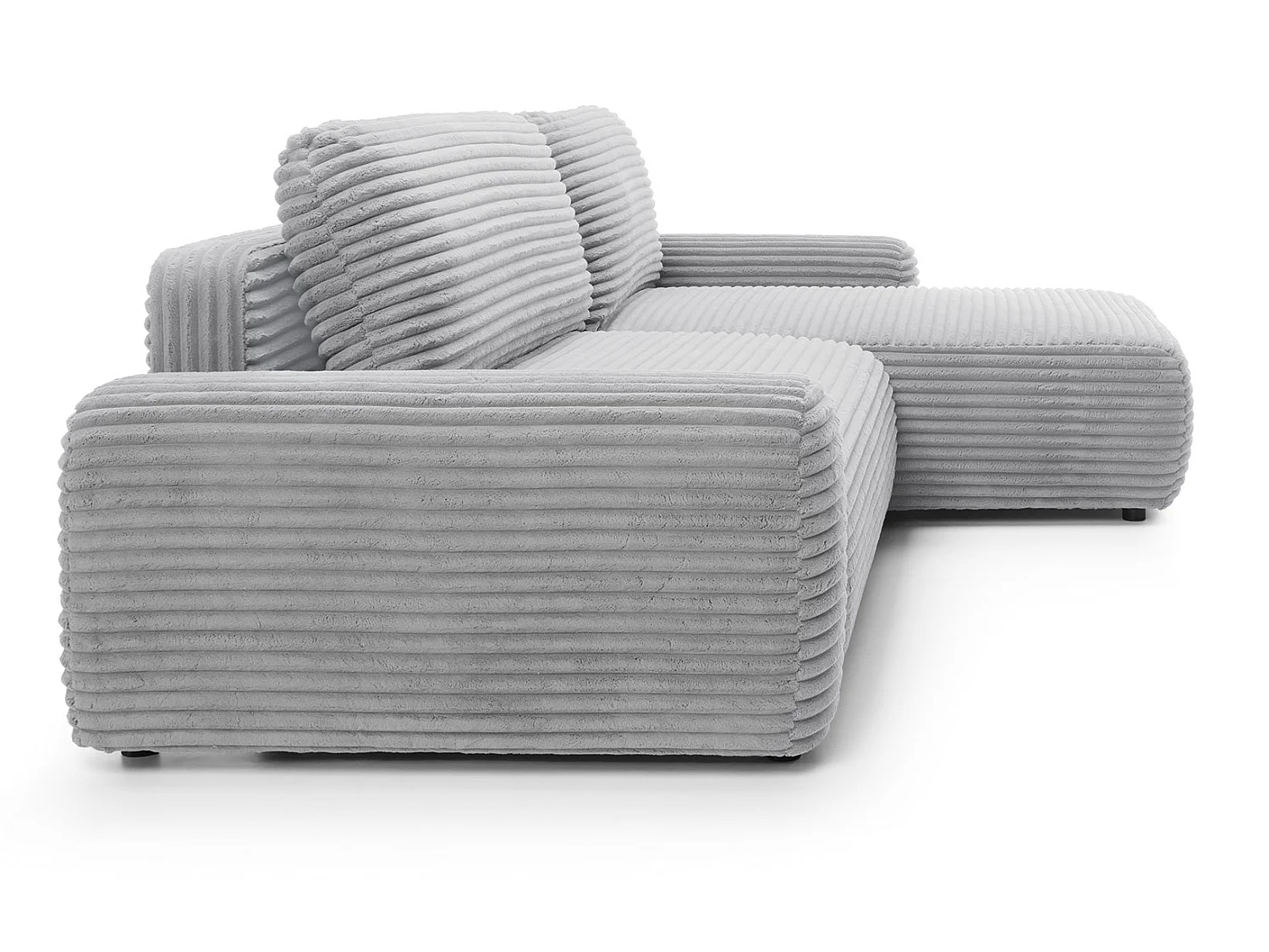 Canapé d'angle convertible 260 cm Cantara, tissu en velours côtelé, coffre de rangement, droite, Gris