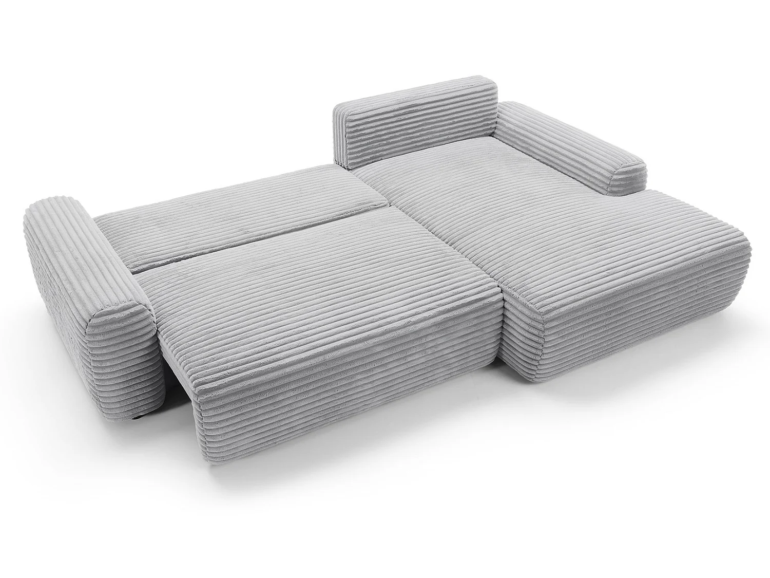 Canapé d'angle convertible 260 cm Cantara, tissu en velours côtelé, coffre de rangement, droite, Gris