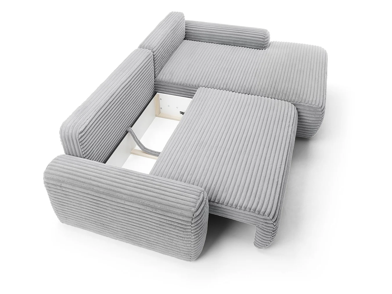 Canapé d'angle convertible 260 cm Cantara, tissu en velours côtelé, coffre de rangement, droite, Gris