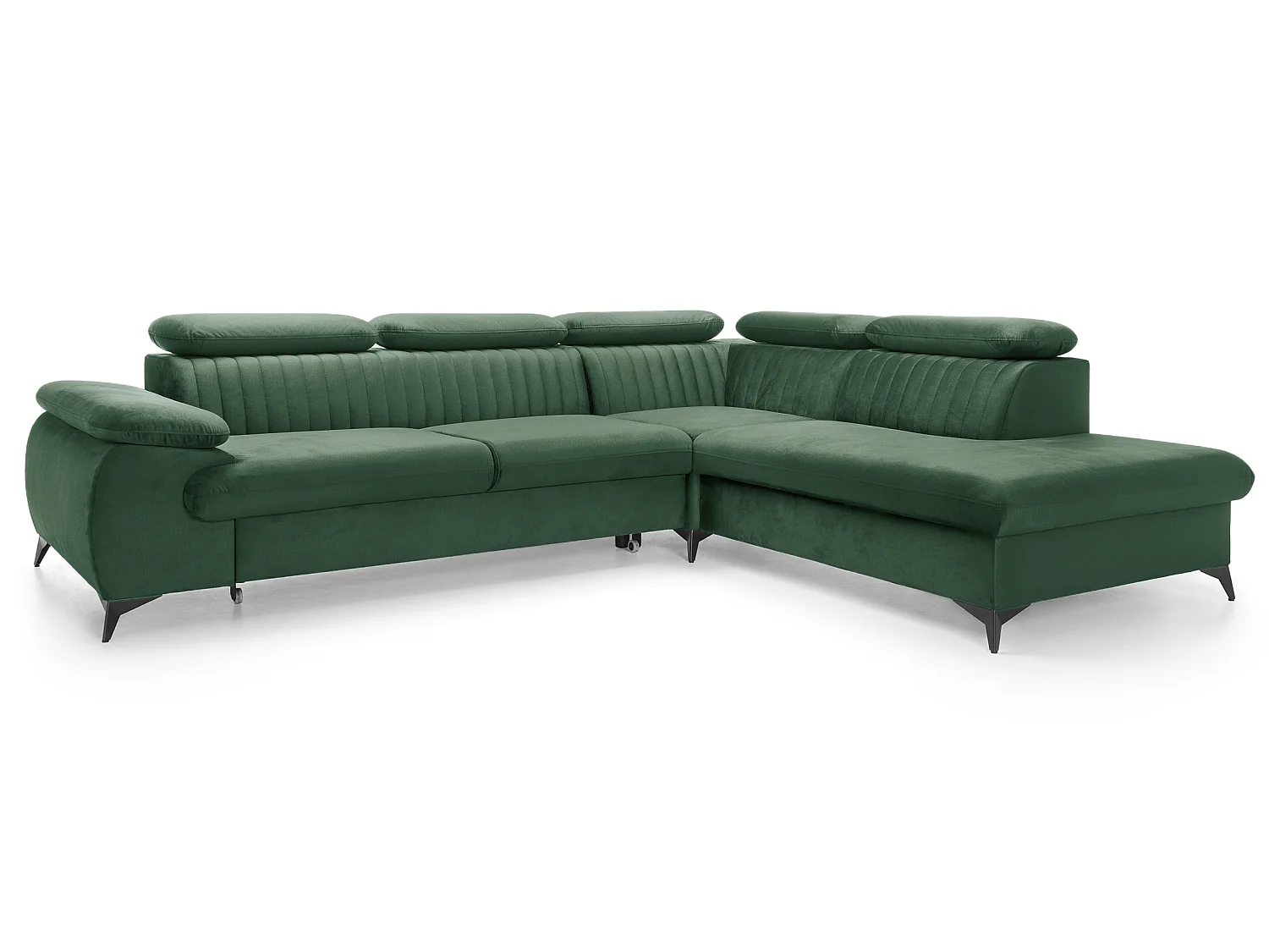 Hoekbank 275x221 cm Xanto L, verstelbare hoofdsteunen, slaapfunctie en opbergruimte, rechts, Groen