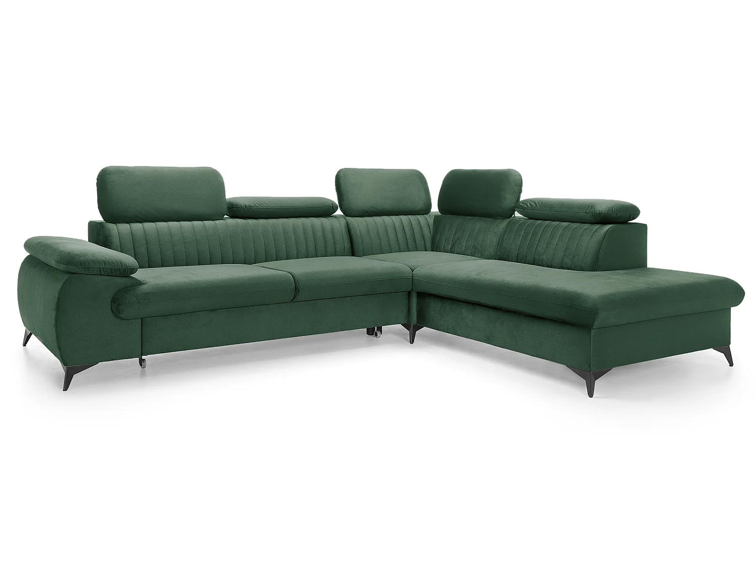 Hoekbank 275x221 cm Xanto L, verstelbare hoofdsteunen, slaapfunctie en opbergruimte, rechts, Groen